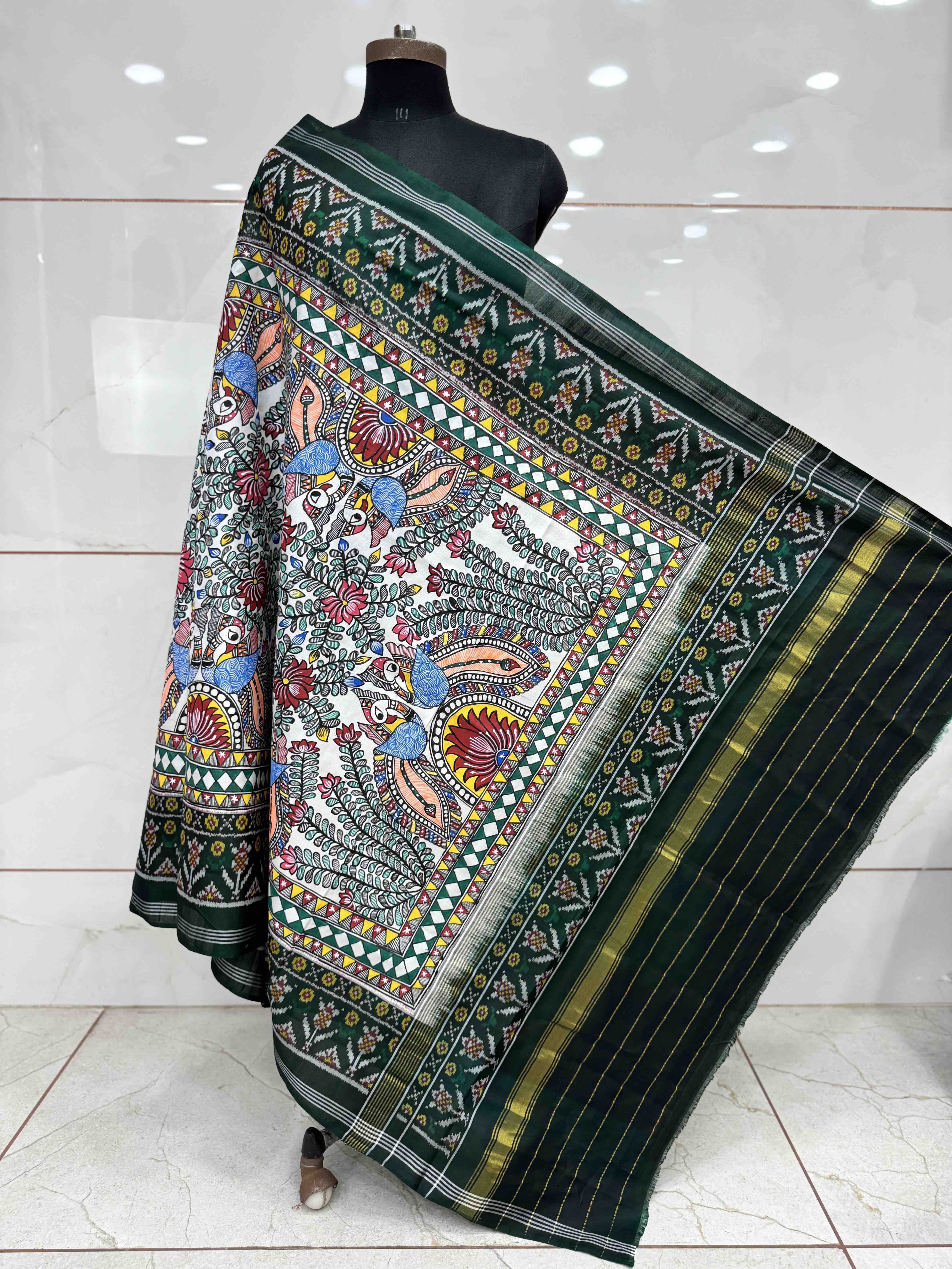 Dark Green with Madhubani Painting Patola Dupatta