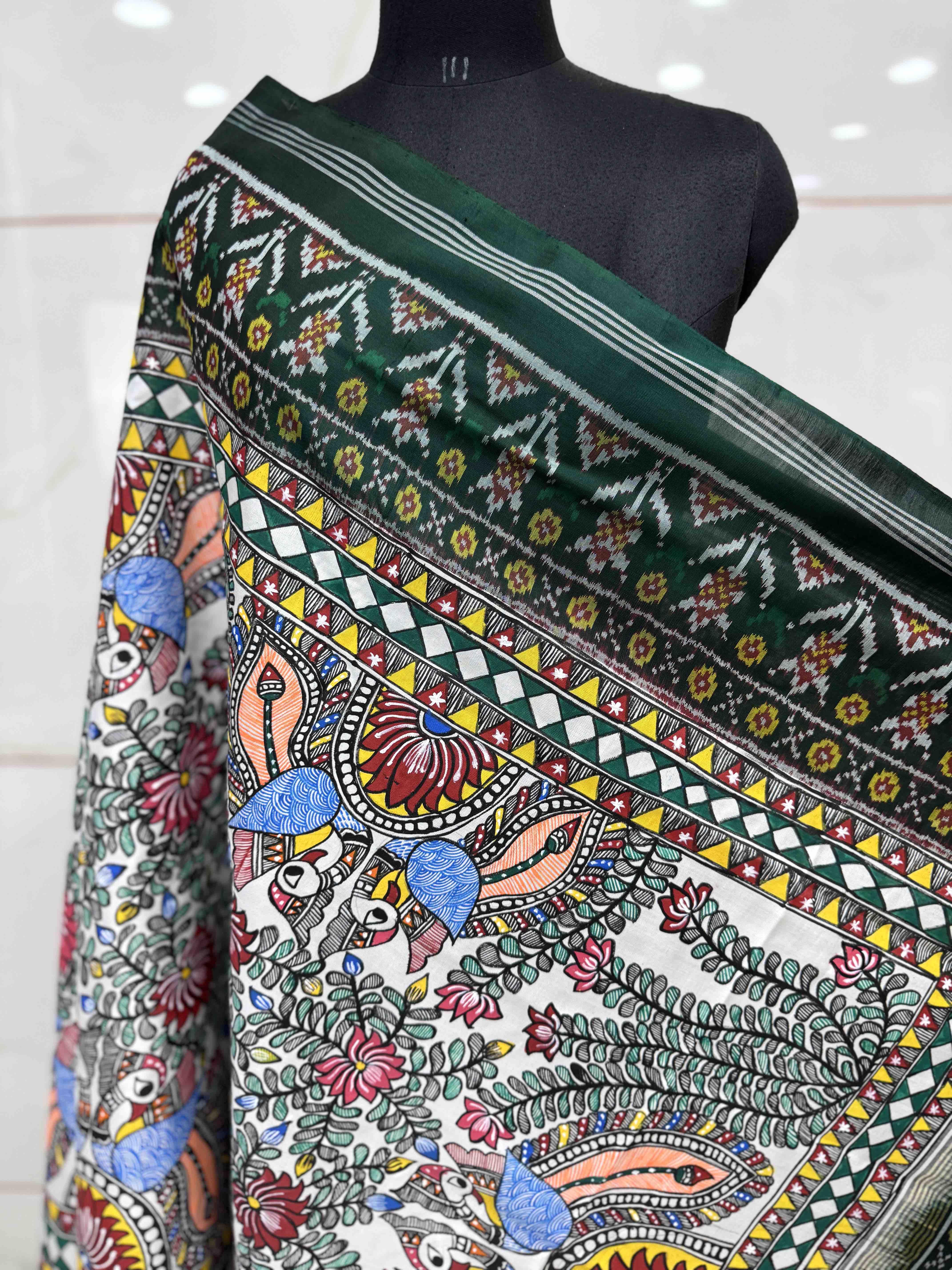 Dark Green with Madhubani Painting Patola Dupatta