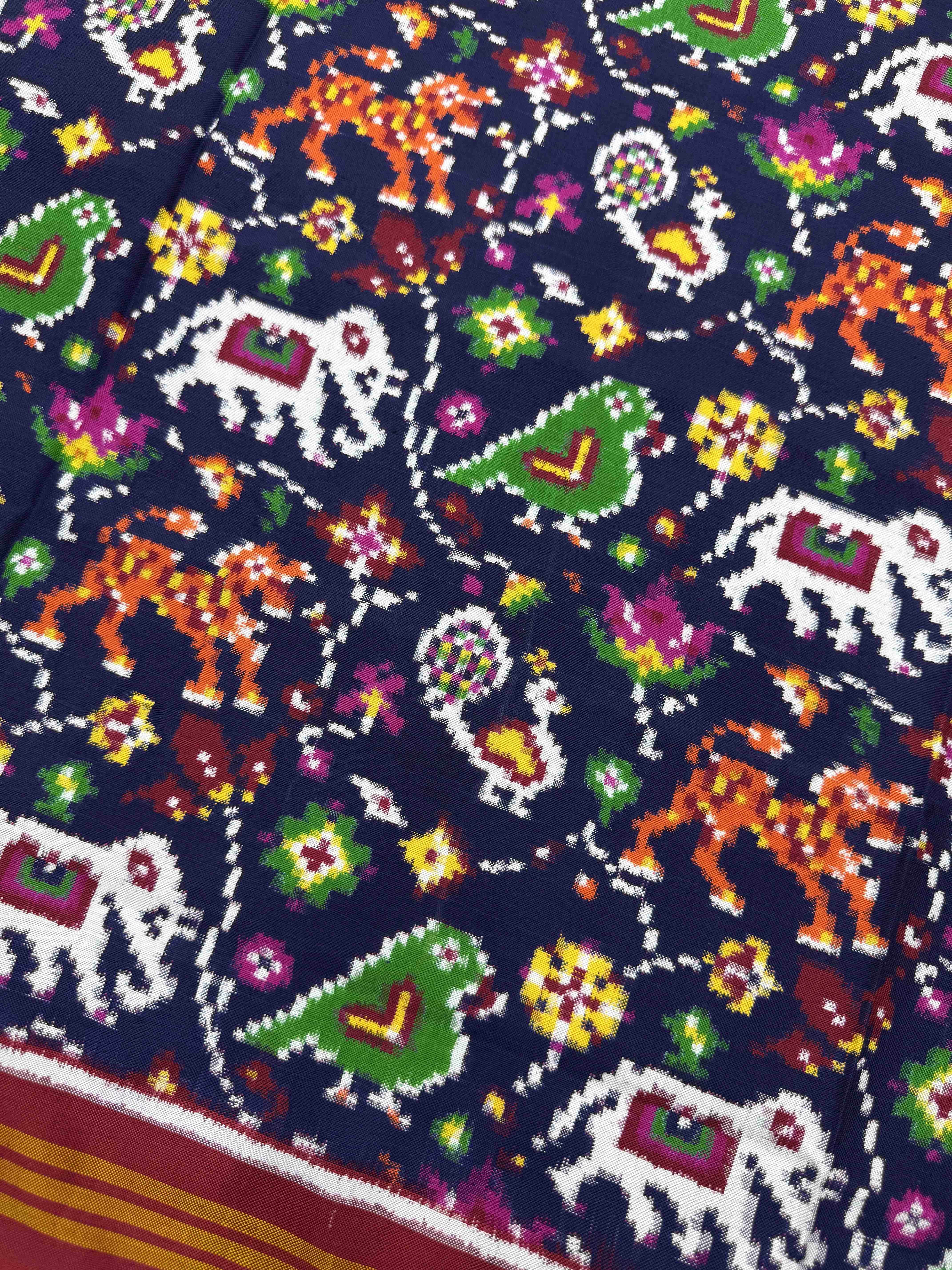 Red & Navy Blue Narikunj Double Ikat Patola Dupatta