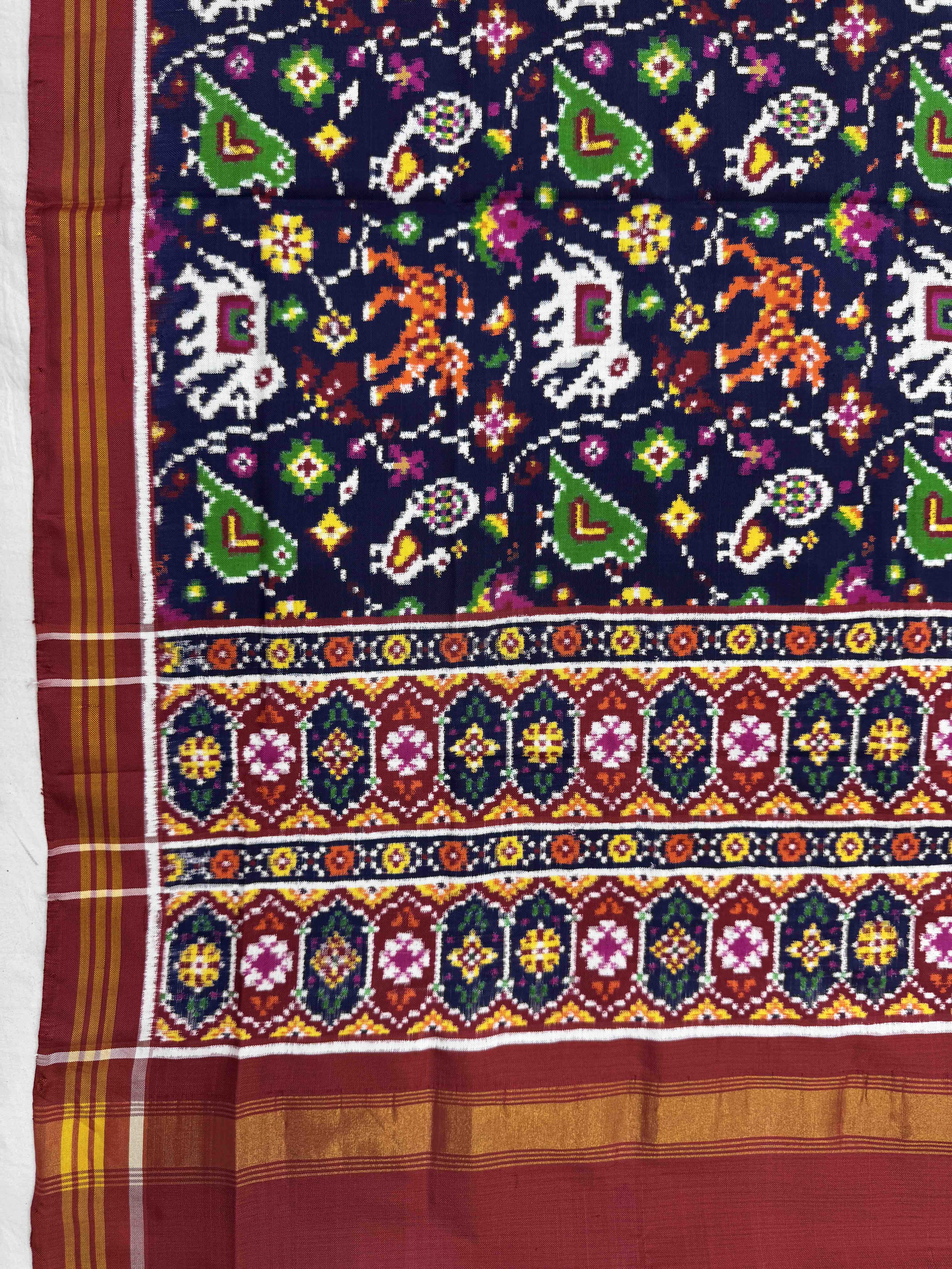 Red & Navy Blue Narikunj Double Ikat Patola Dupatta