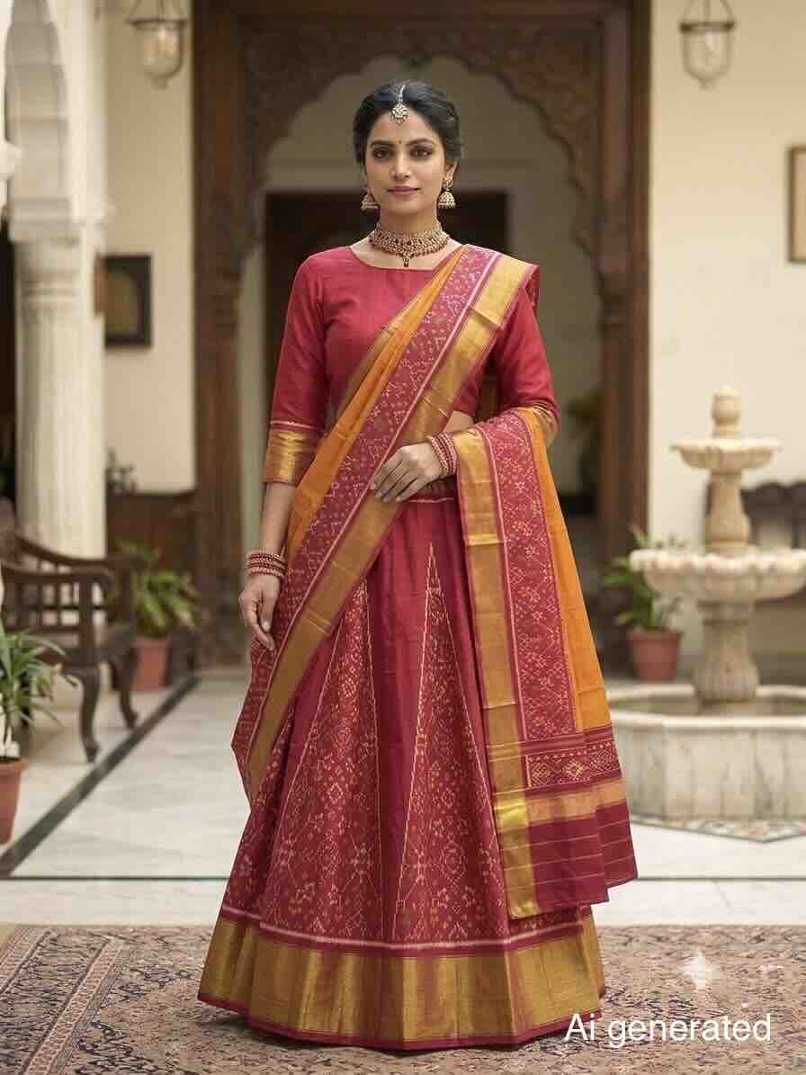 Red & Oragen Navratan Patola Lehenga Choli