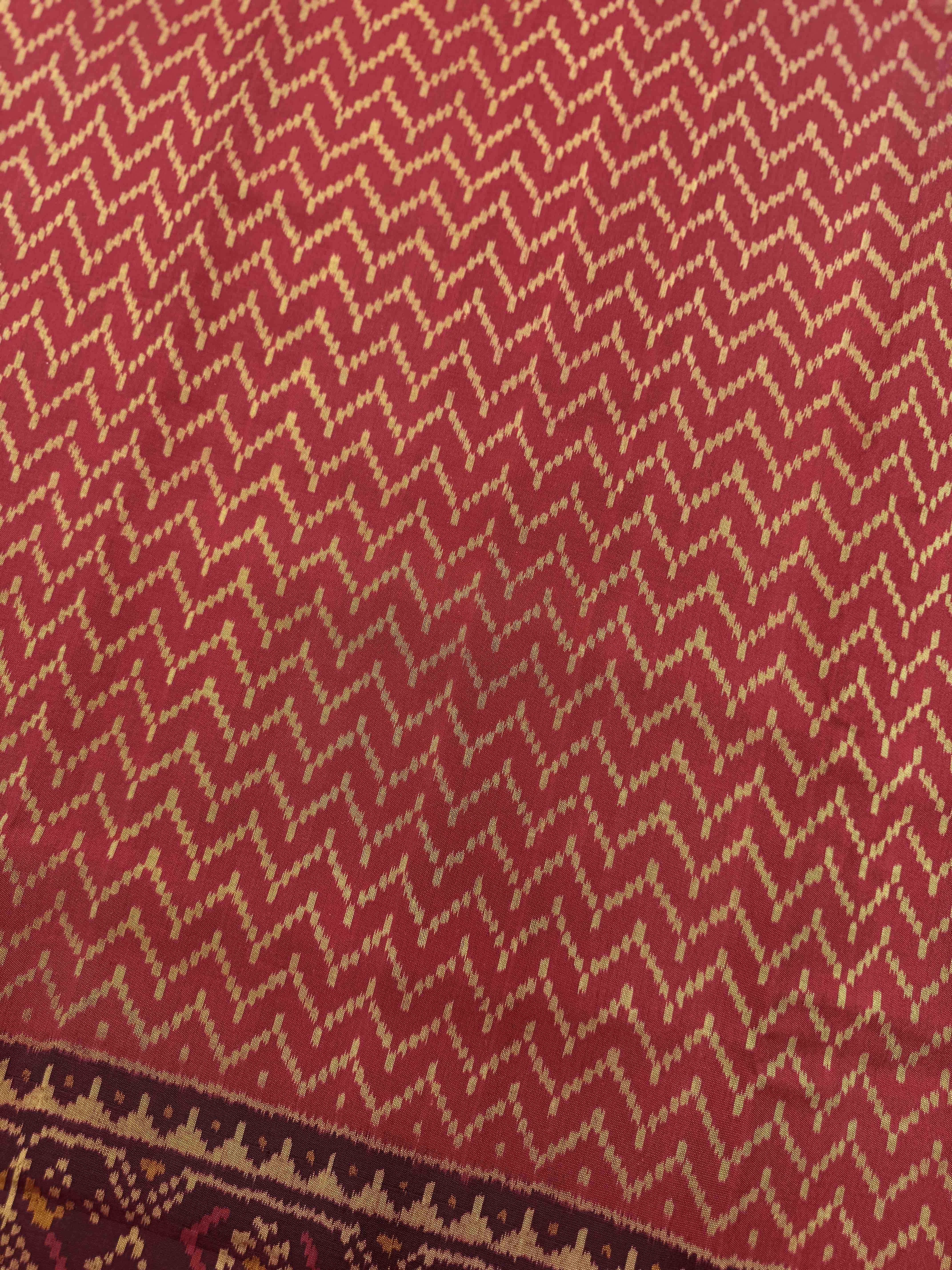 Maroon & Red Panchanda with Zigzag Lining Patola Dress