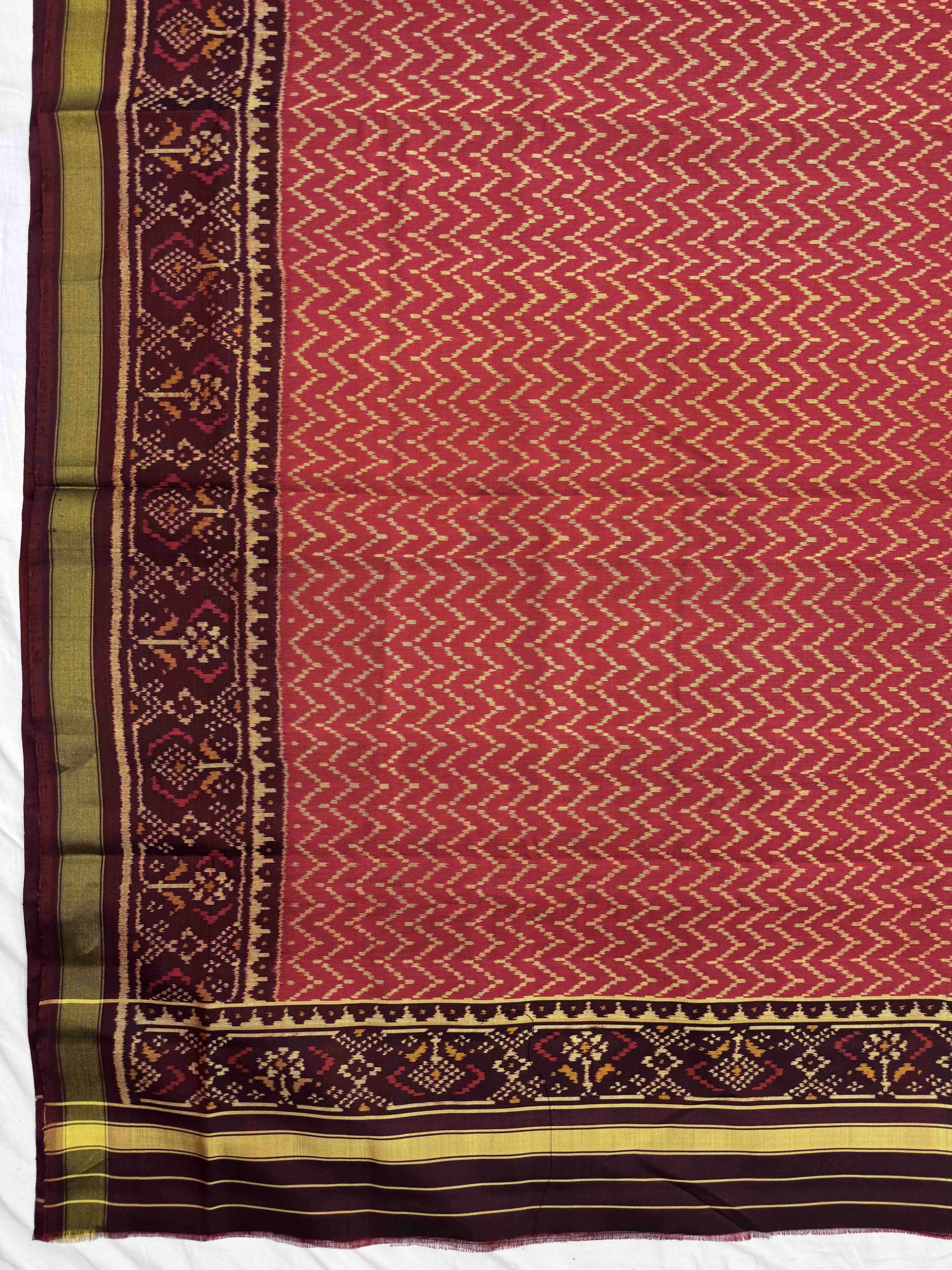Maroon & Red Panchanda with Zigzag Lining Patola Dress