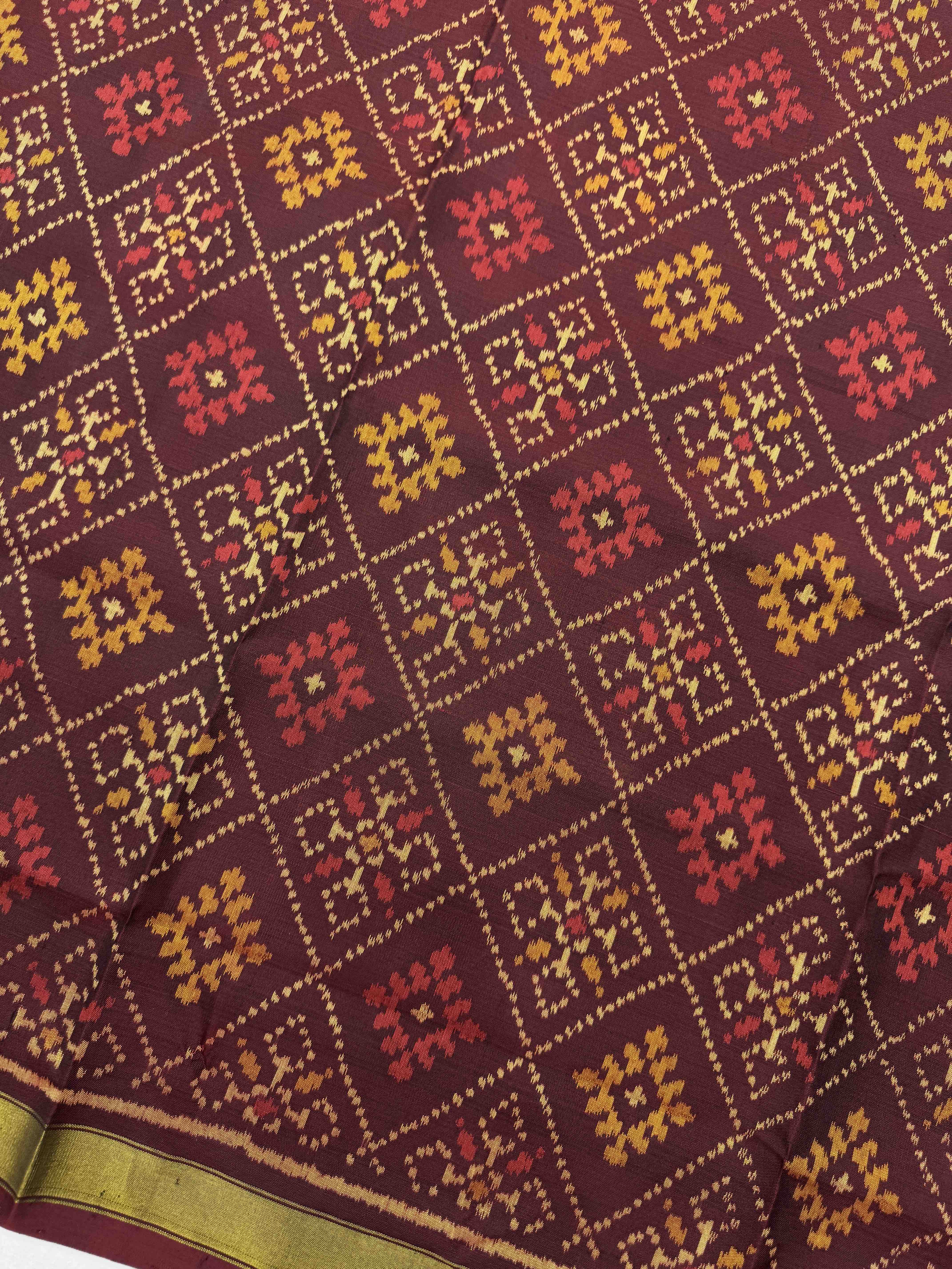 Maroon & Red Panchanda with Zigzag Lining Patola Dress