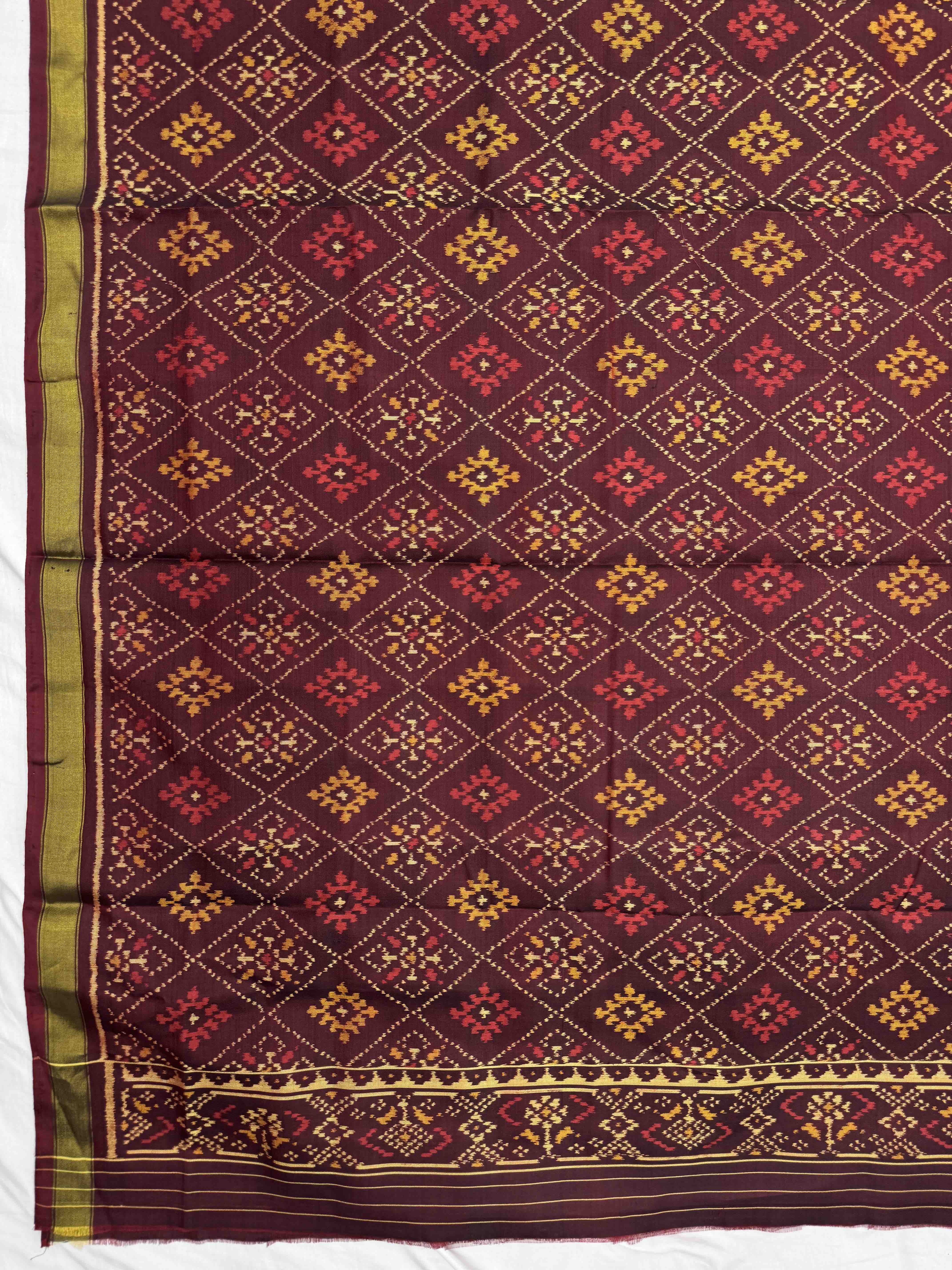 Maroon & Red Panchanda with Zigzag Lining Patola Dress