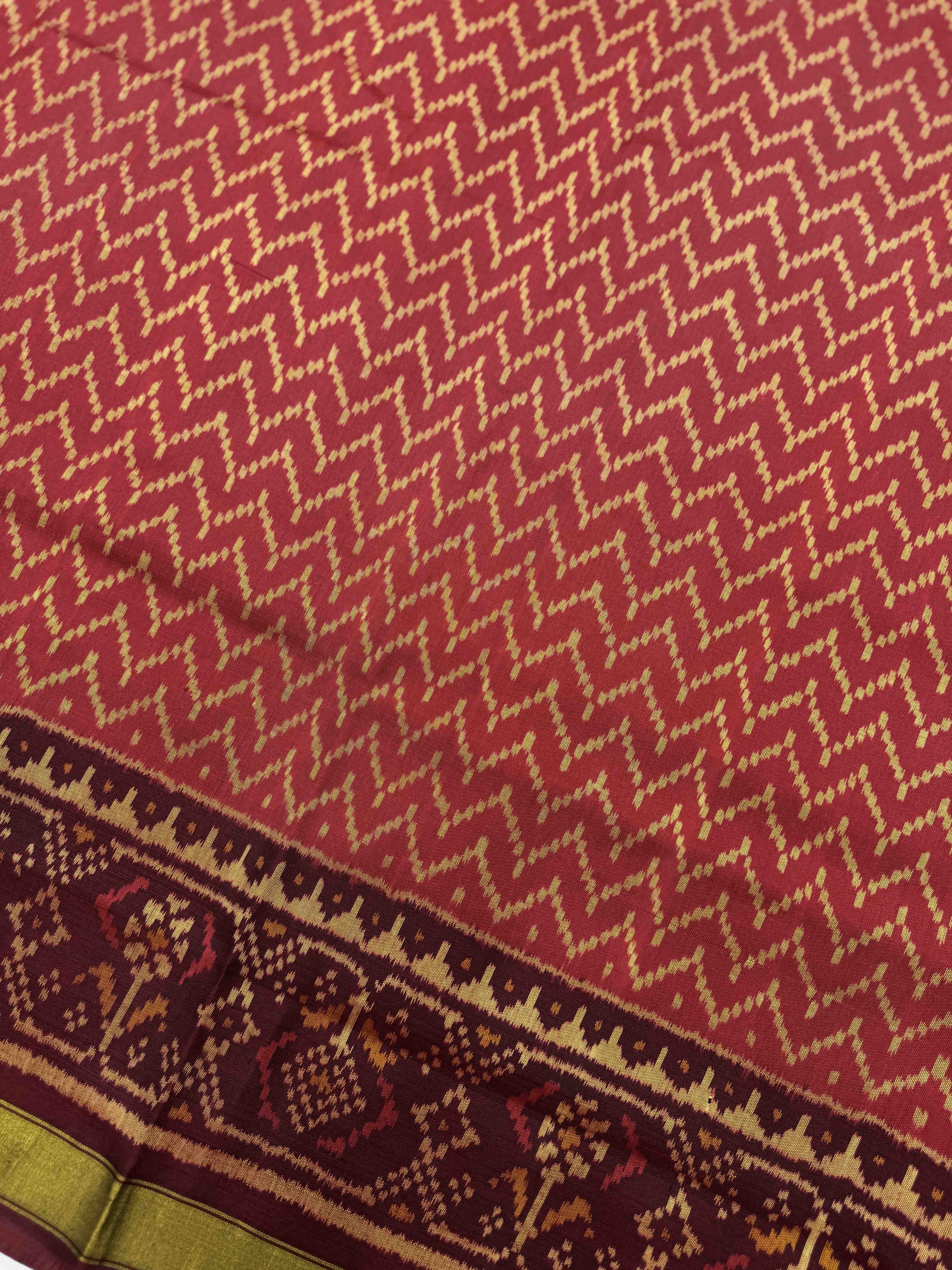 Maroon & Red Panchanda with Zigzag Lining Patola Dress
