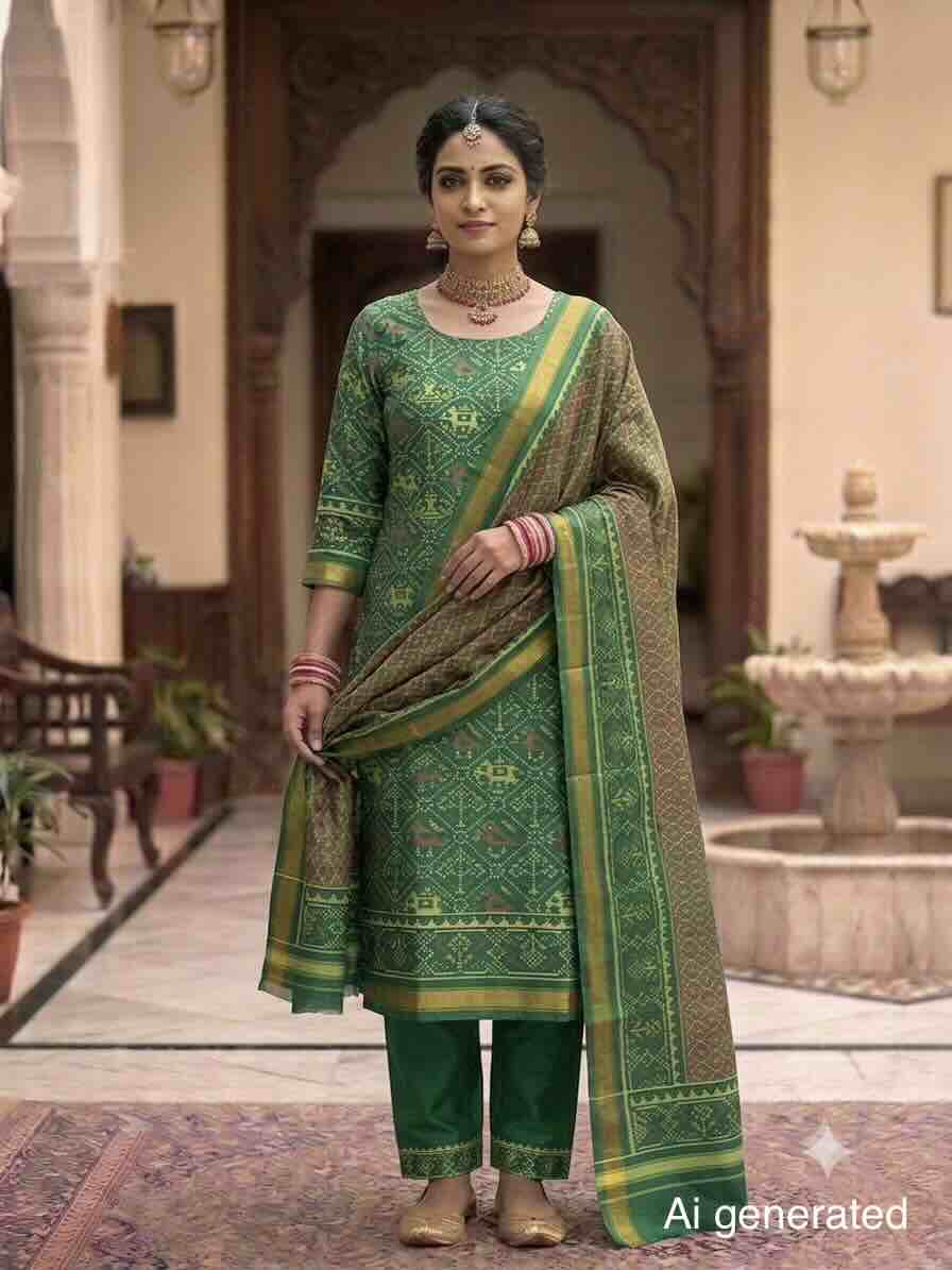 Green & Rust Narikunj with Booty Patola Dress