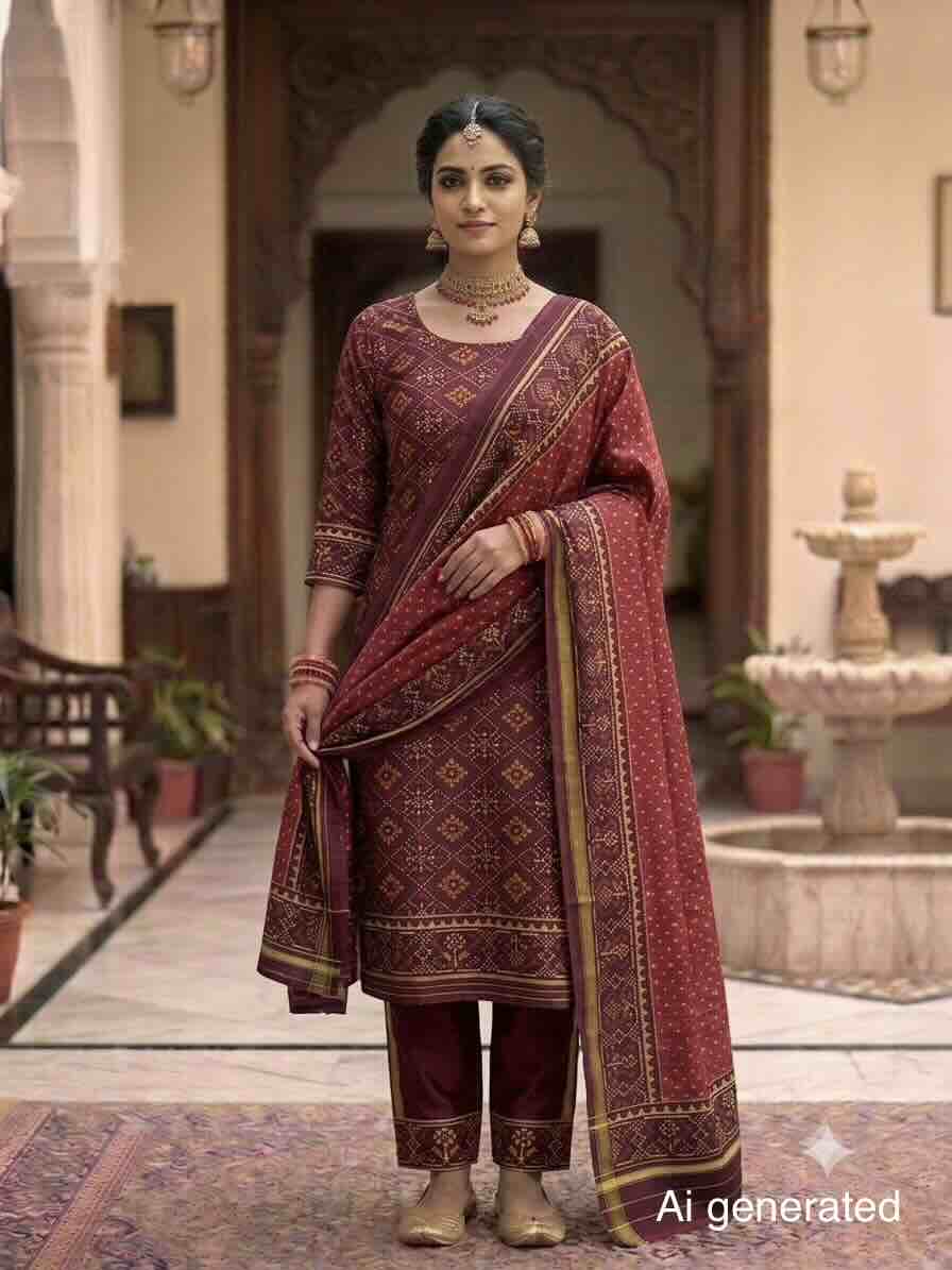 Maroon & Red Panchanda with Doted Patola Dress