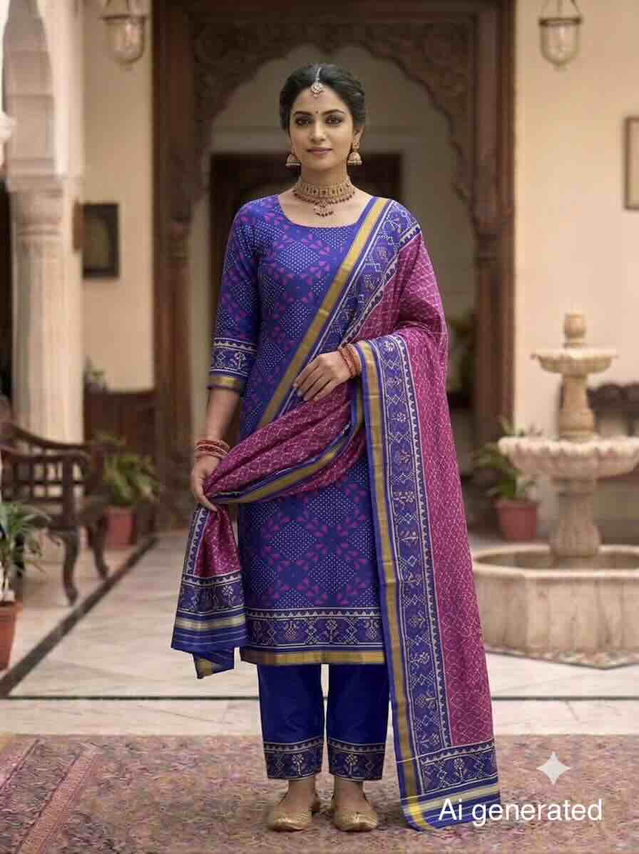 Blue & Purple Fancy with Booty Patola Dress