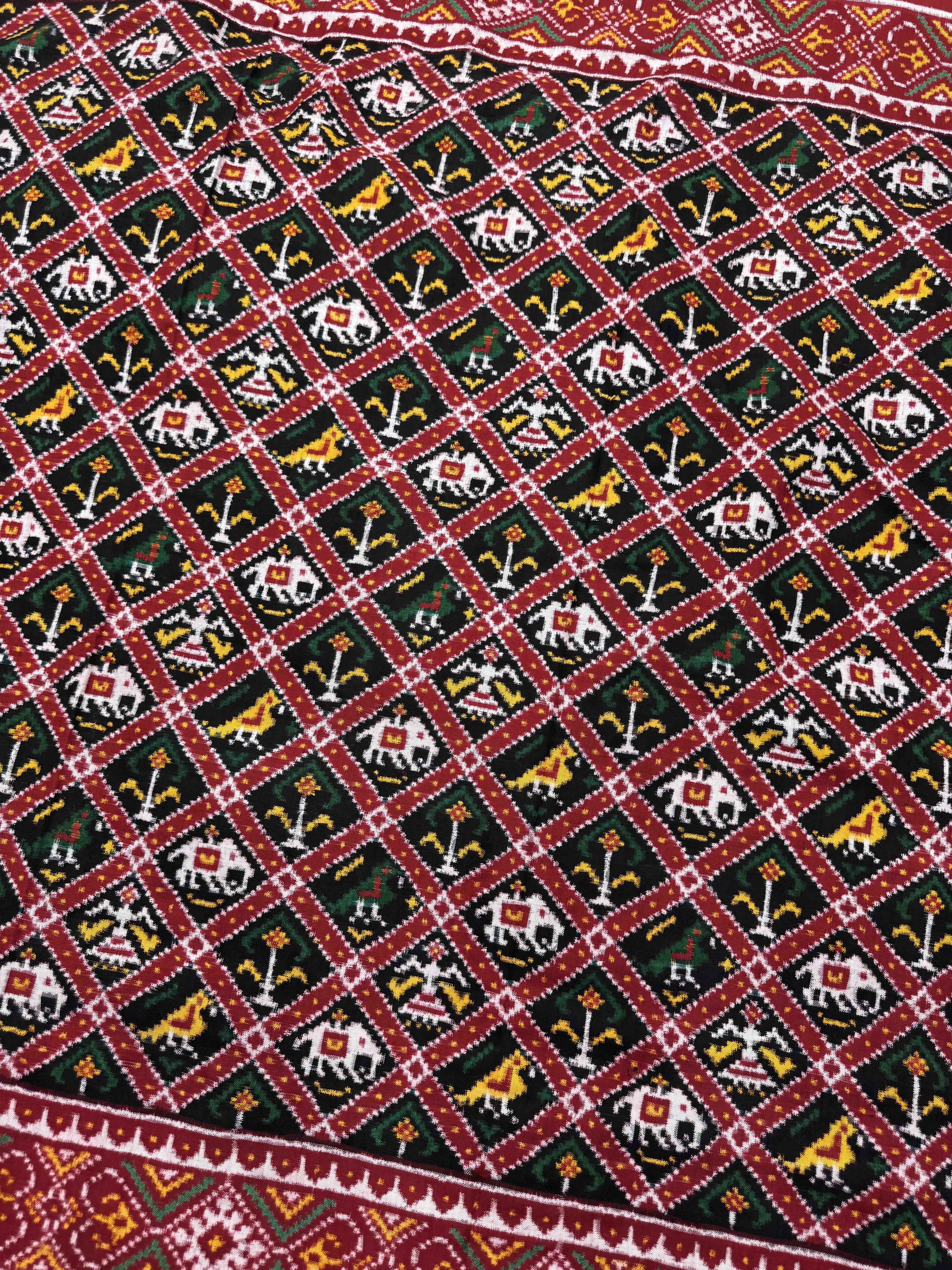 Red & Black Small Narikunj Double Ikat Patan Patola Saree