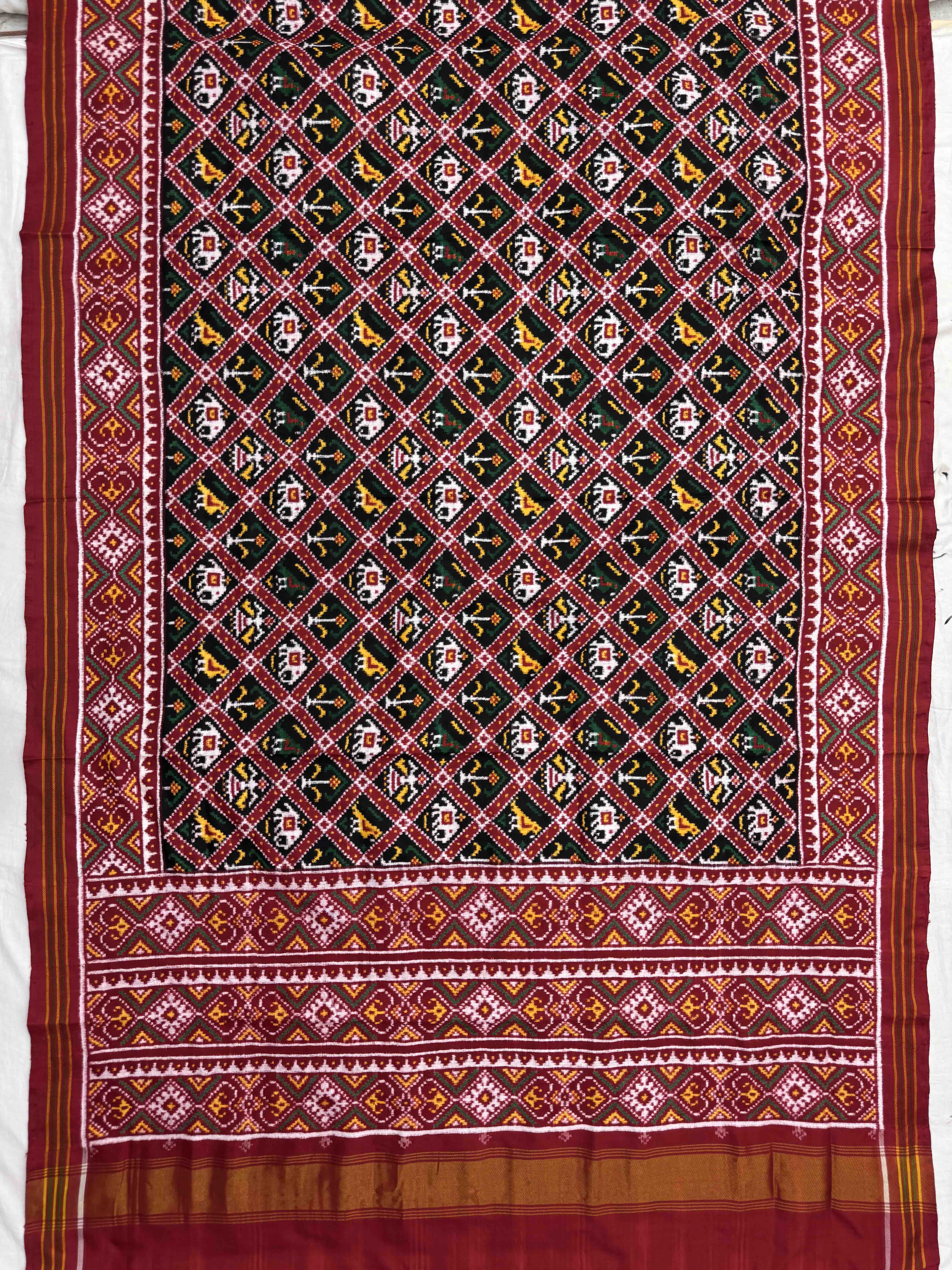 Red & Black Small Narikunj Double Ikat Patan Patola Saree