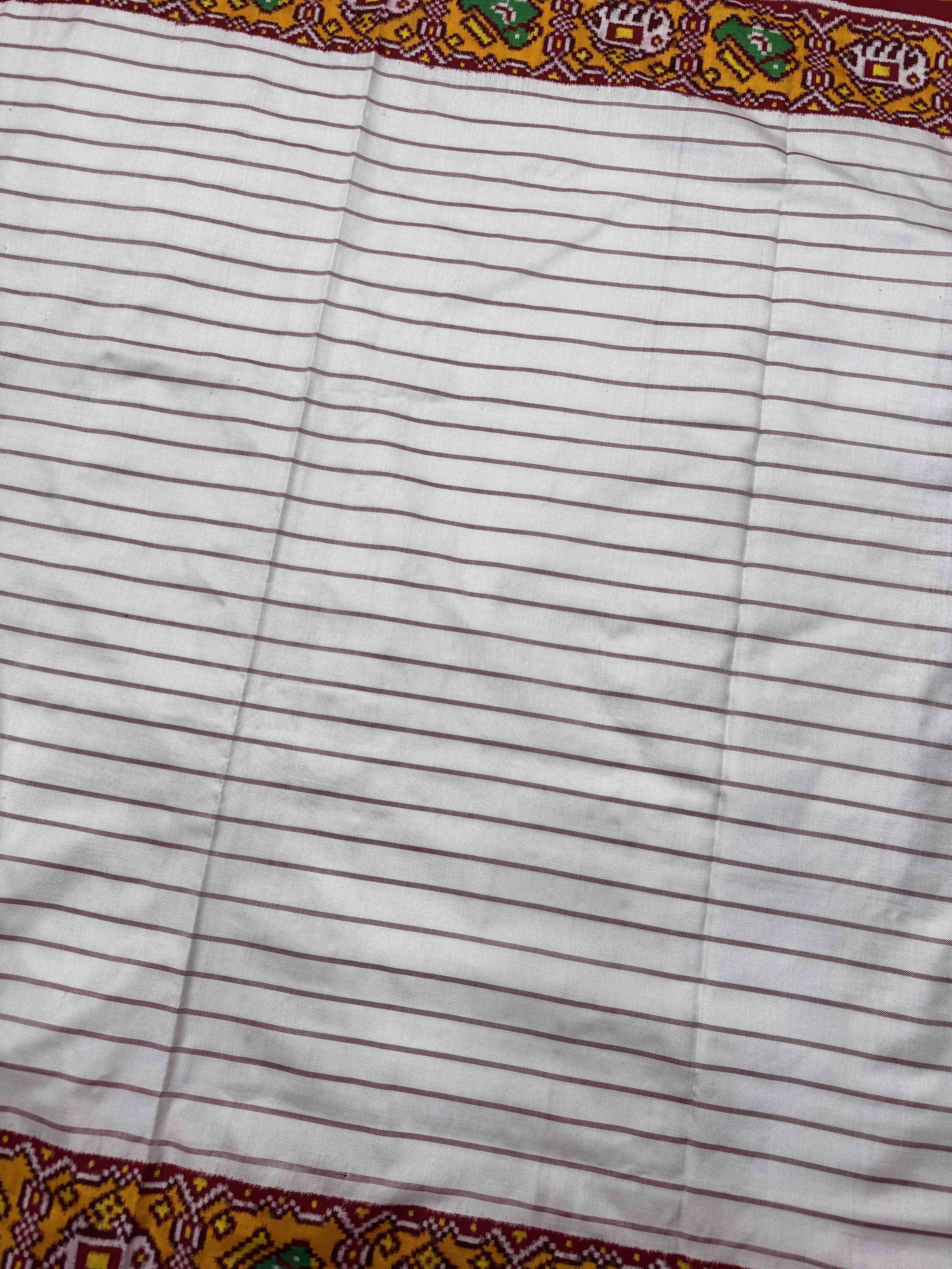 Red & White Lining Double Ikat Patan Patola Saree