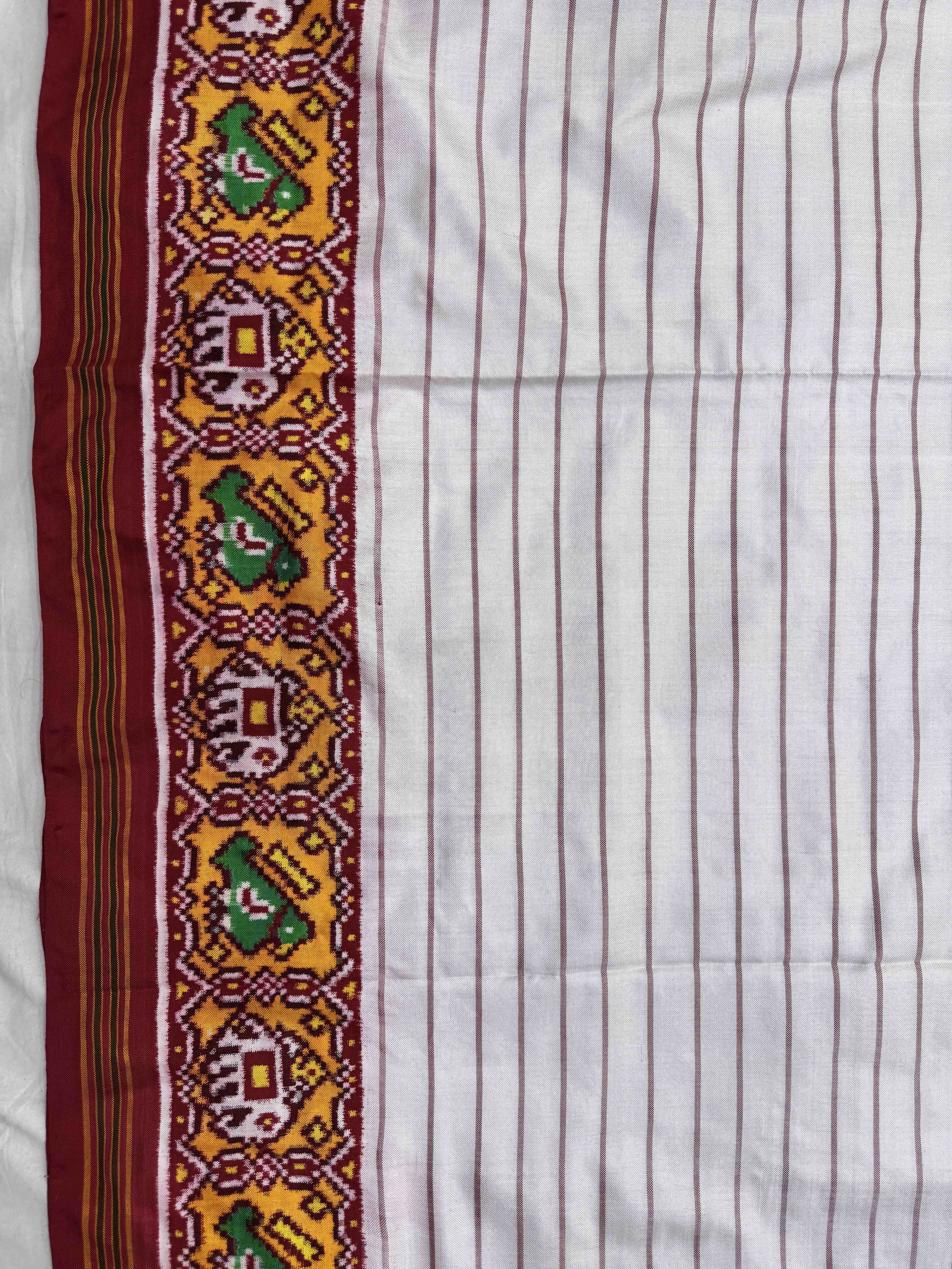 Red & White Lining Double Ikat Patan Patola Saree
