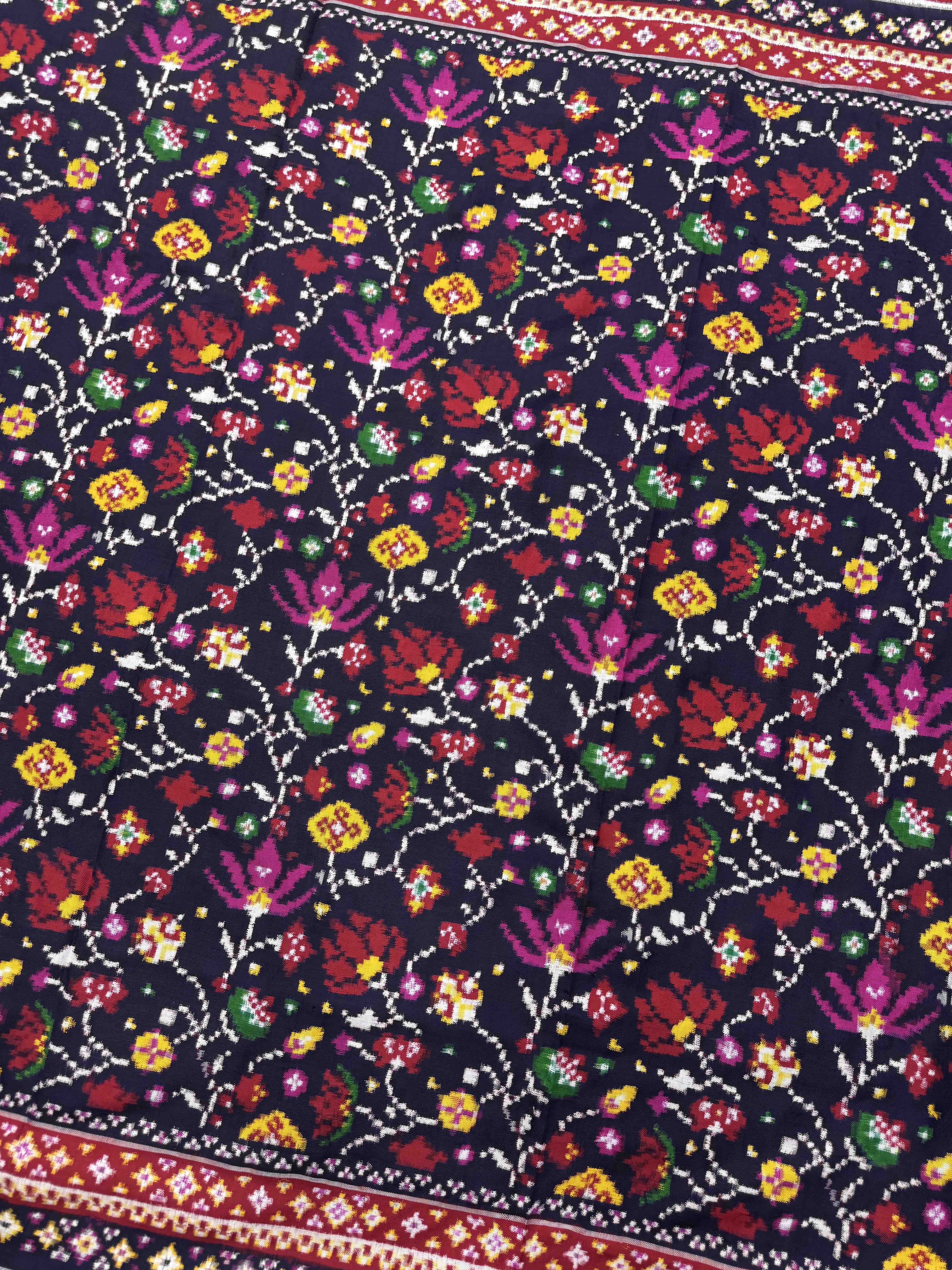 Red & Navy Blue Fancy Flower Double Ikat Patan Patola Saree