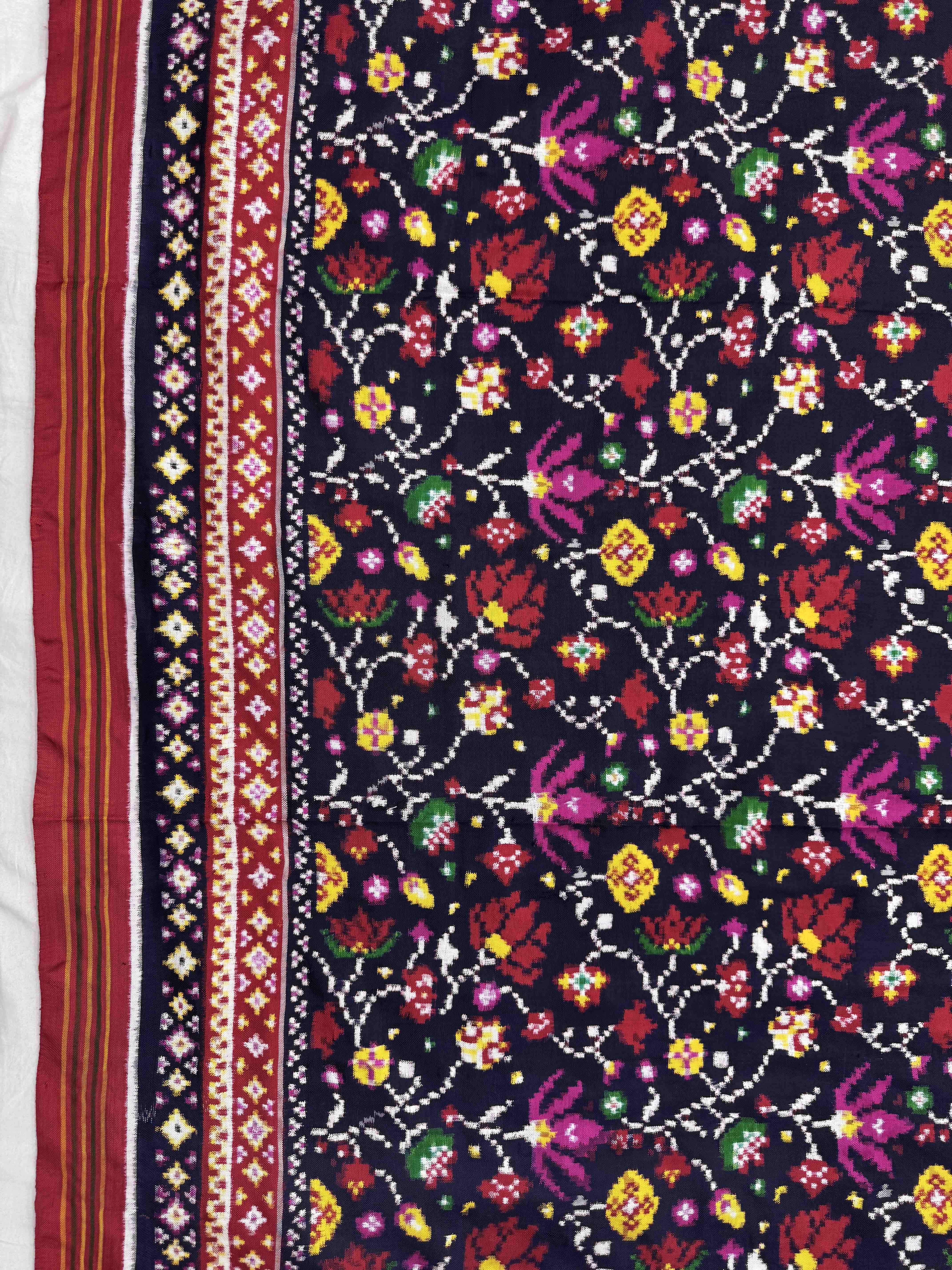 Red & Navy Blue Fancy Flower Double Ikat Patan Patola Saree