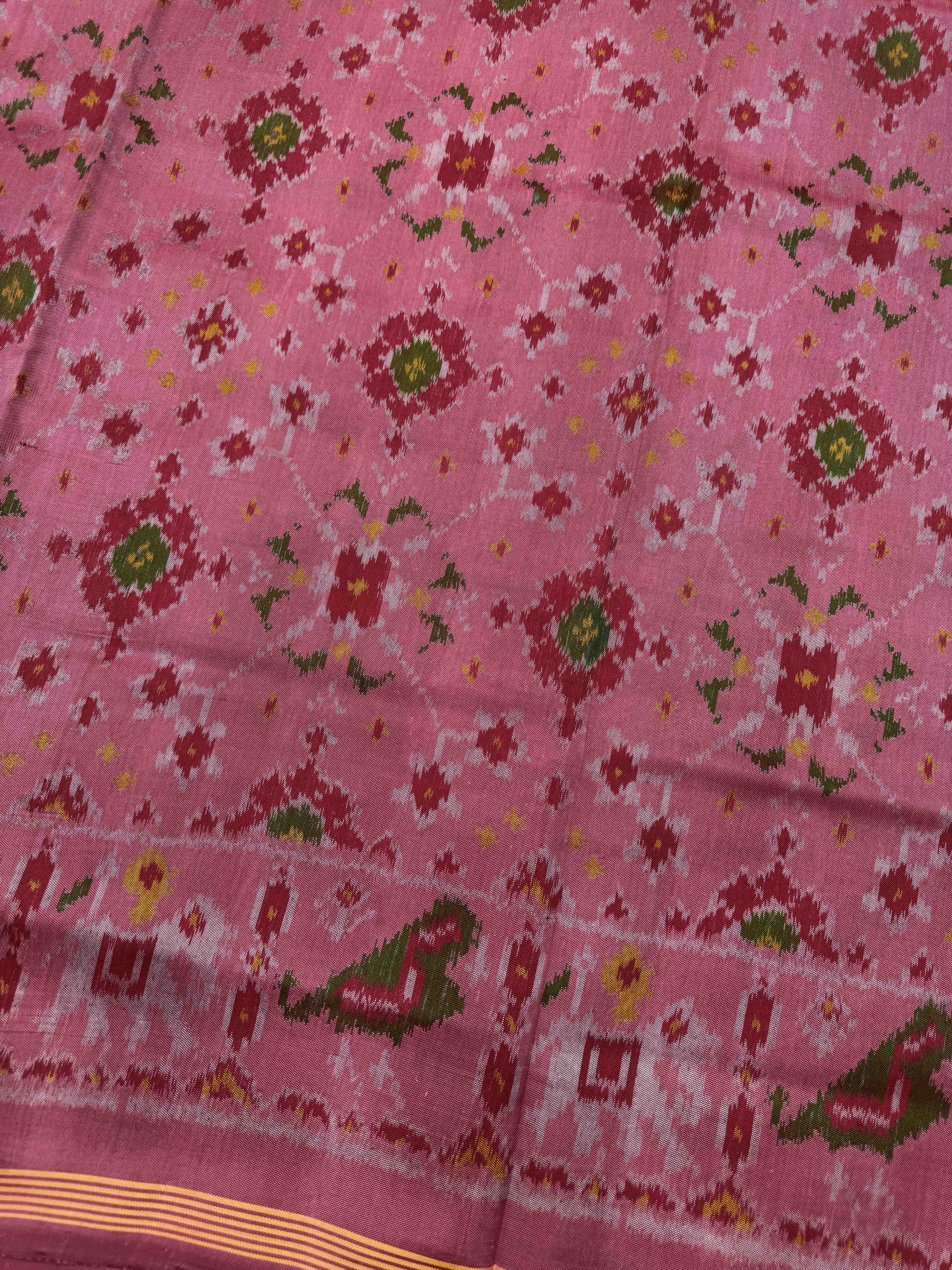 Light Pink Navratan Single Ikat Patan Patola Saree