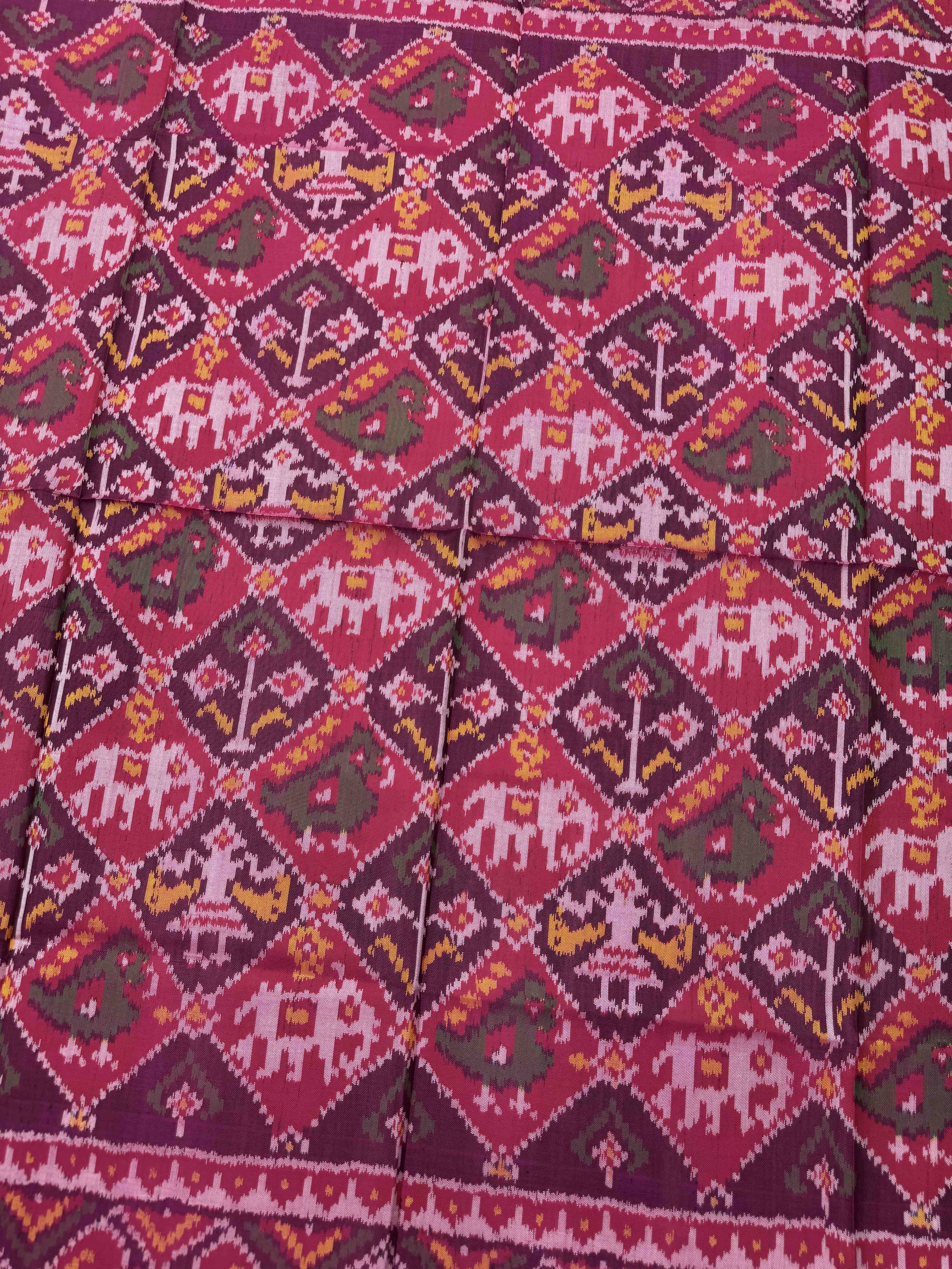 Pink & Purple Narikunj Semi Double Ikat Patola Blouse Piece