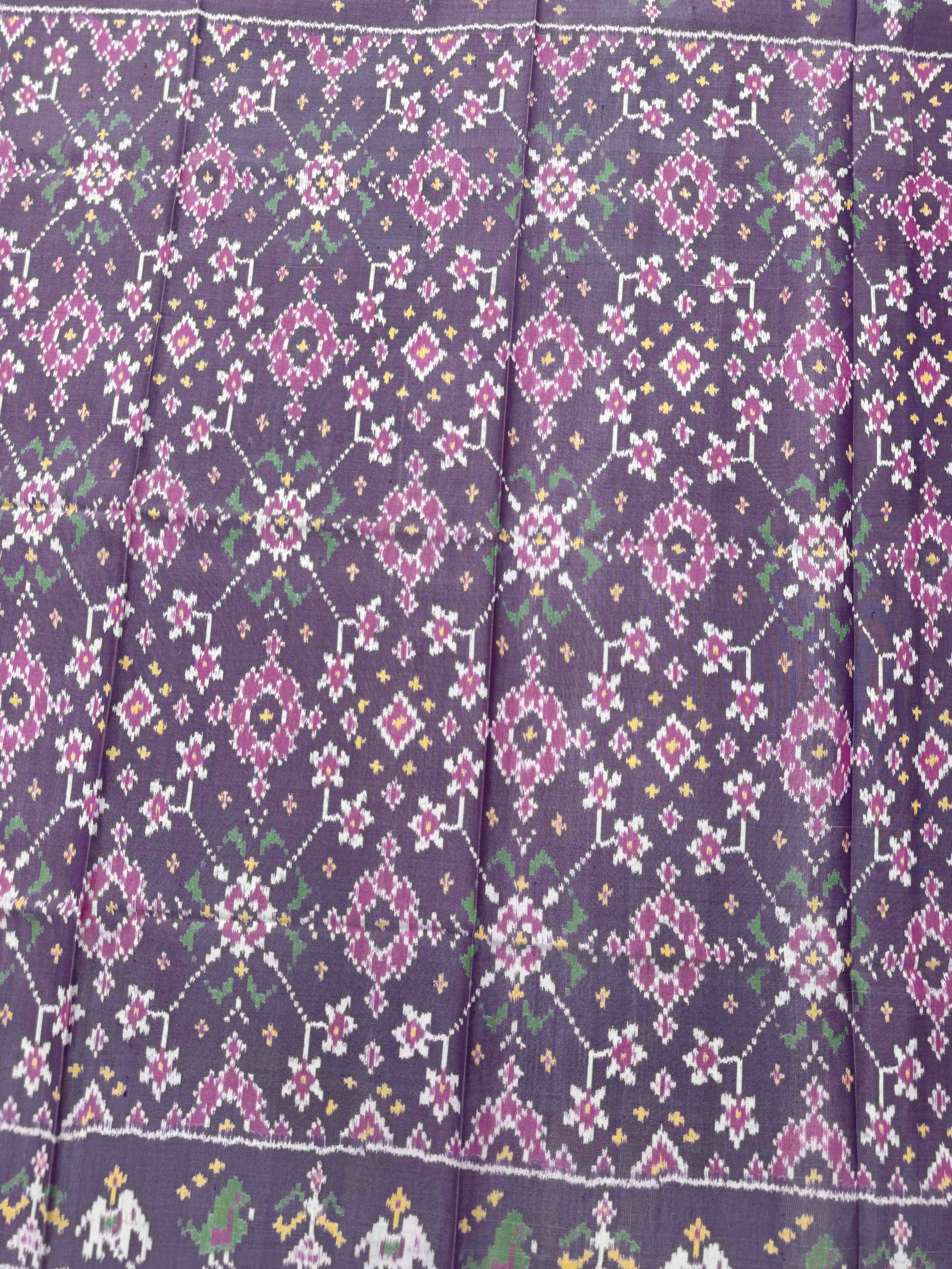 Purplish Grey Navratan Semi Double Ikat Patola Blouse Piece