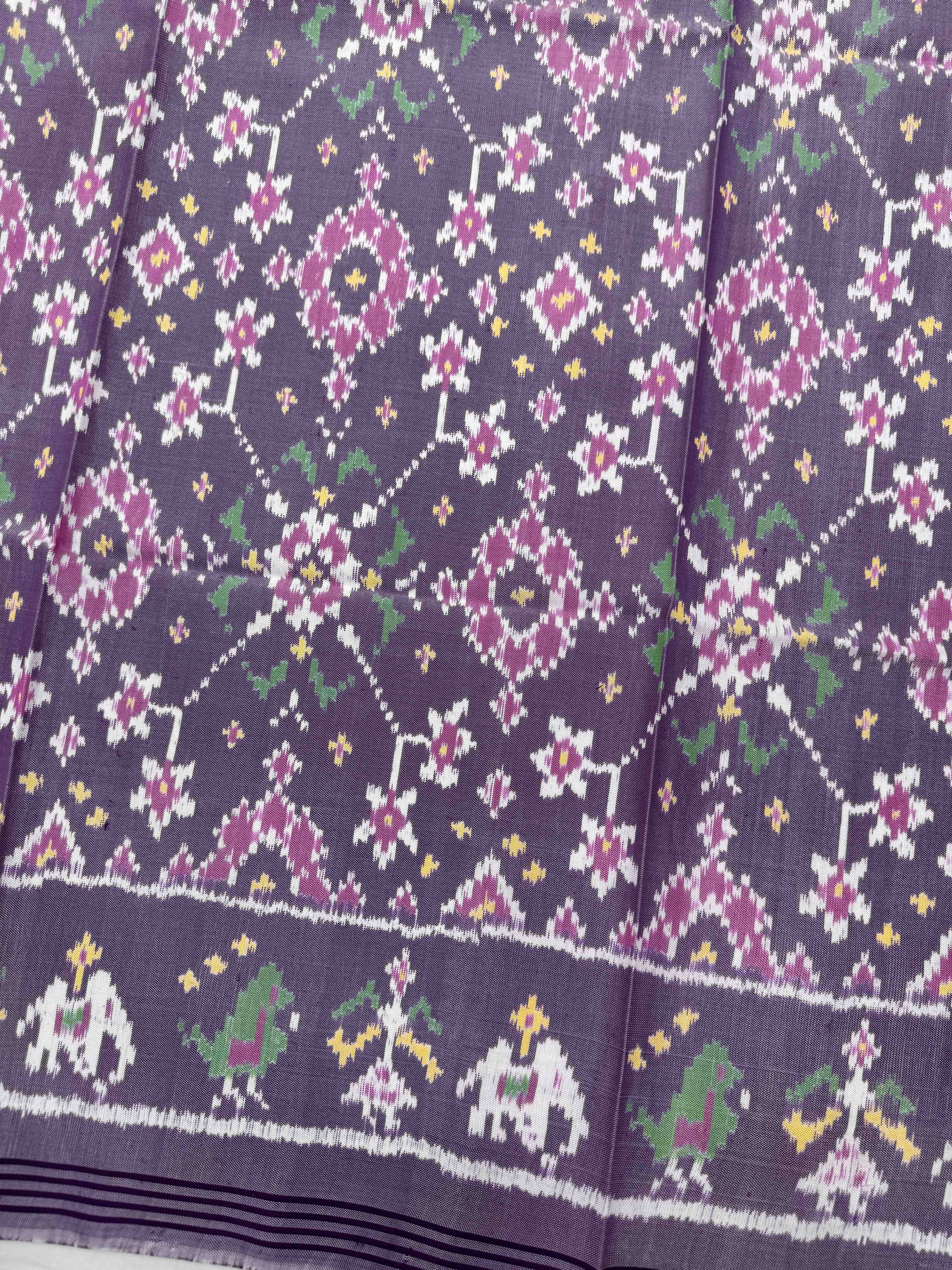 Purplish Grey Navratan Semi Double Ikat Patola Blouse Piece