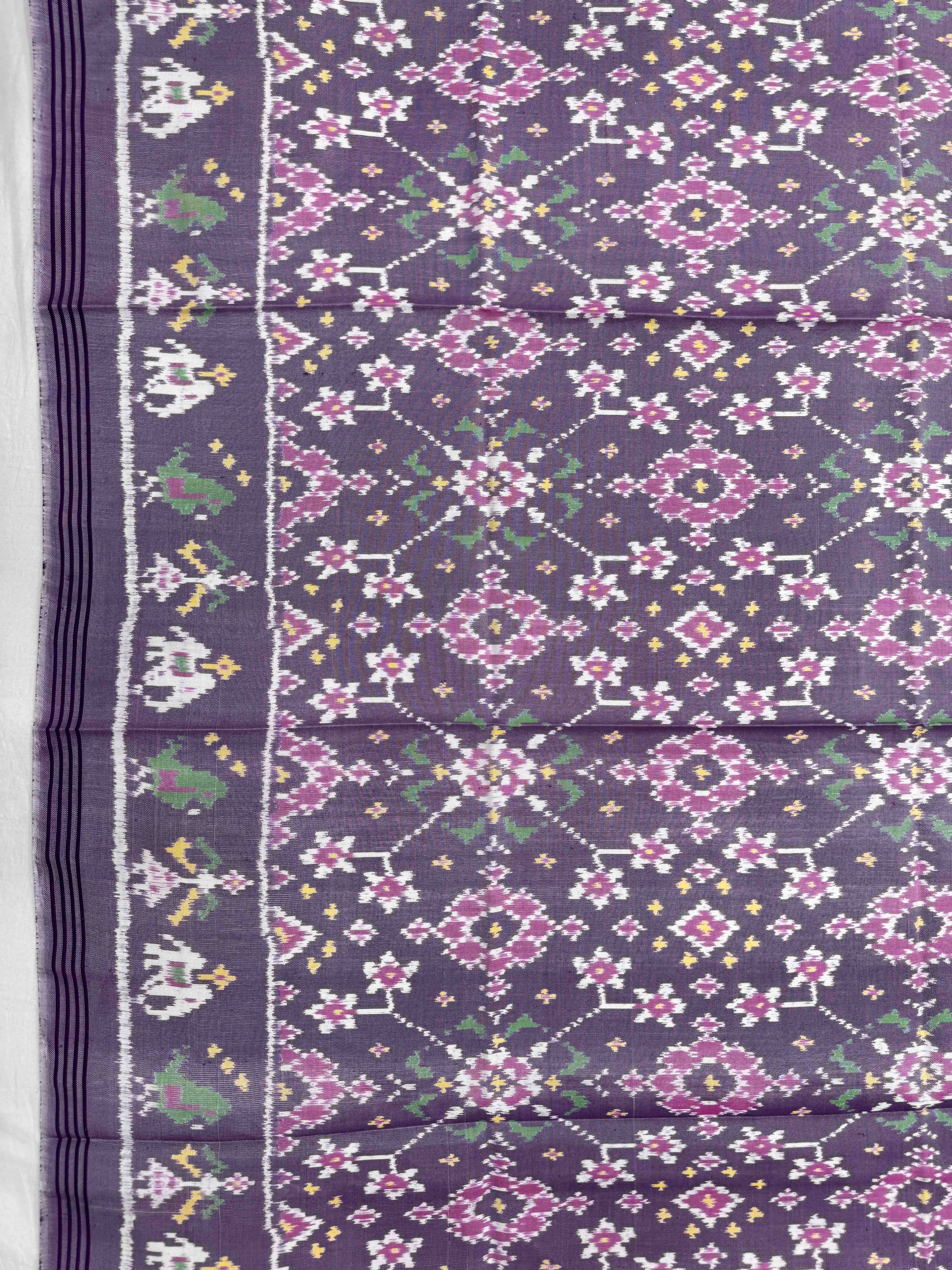 Purplish Grey Navratan Semi Double Ikat Patola Blouse Piece