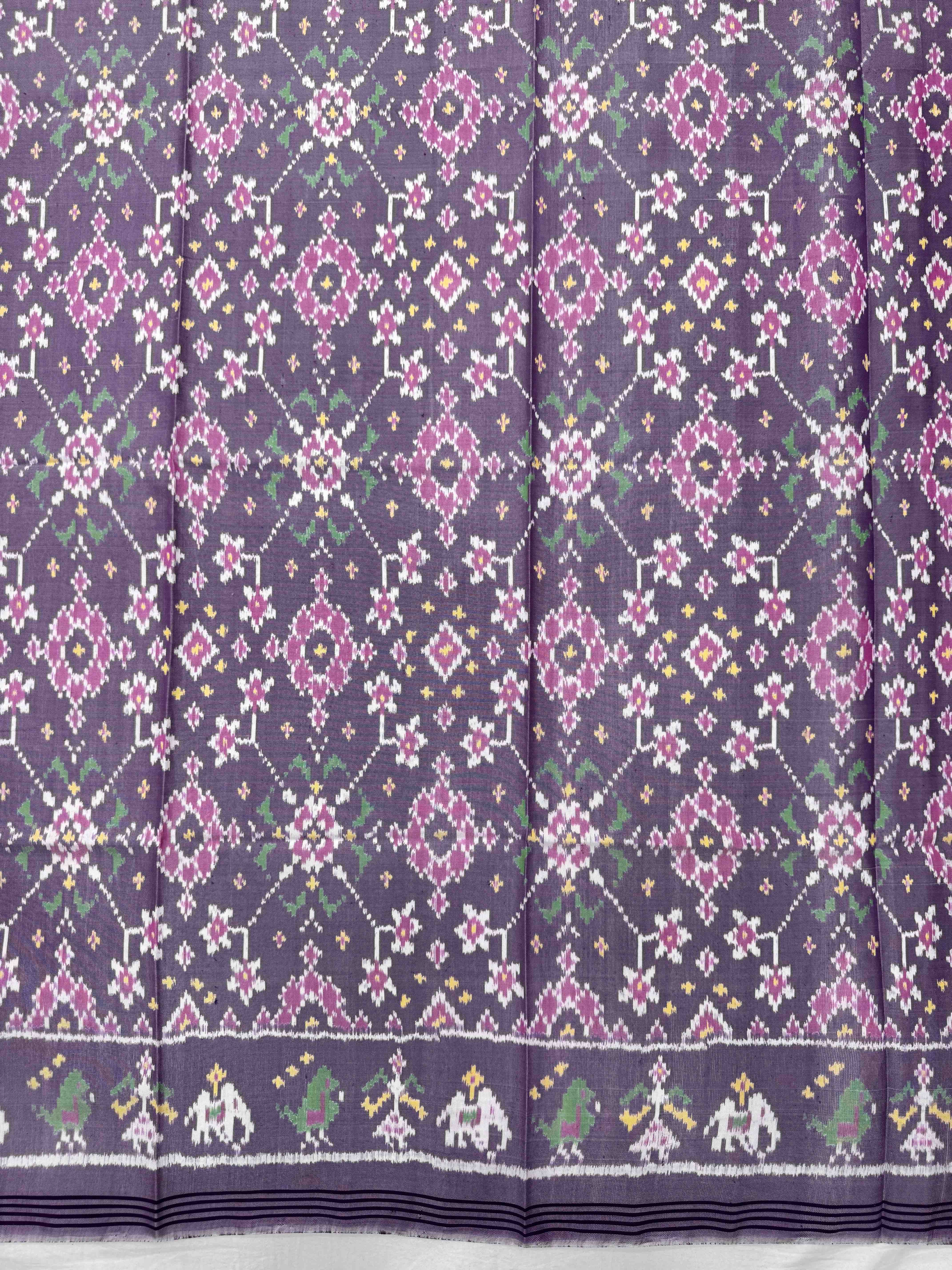 Purplish Grey Navratan Semi Double Ikat Patola Blouse Piece