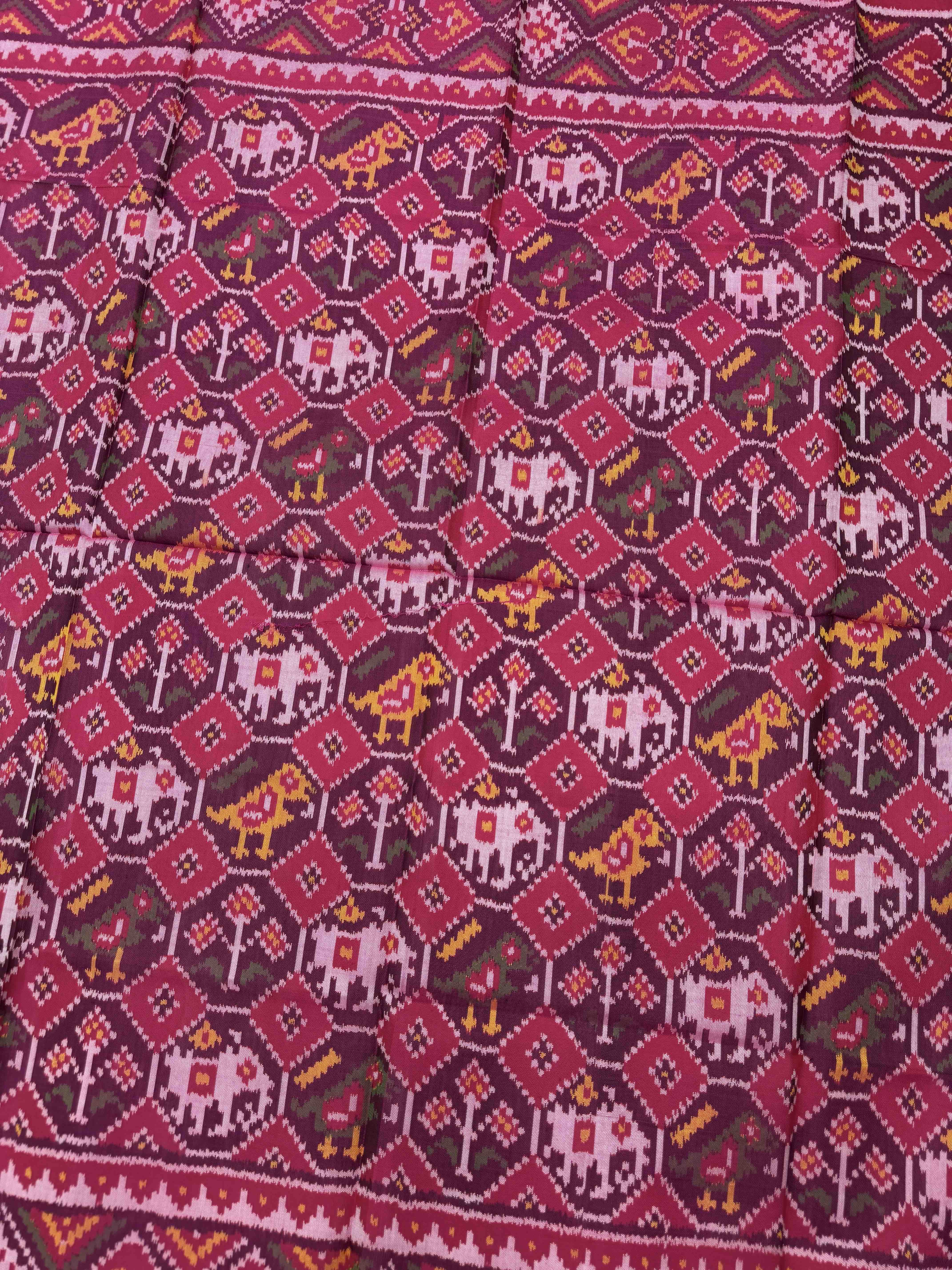 Pink & Purple Narikunj Semi Double Ikat Patola Blouse Piece