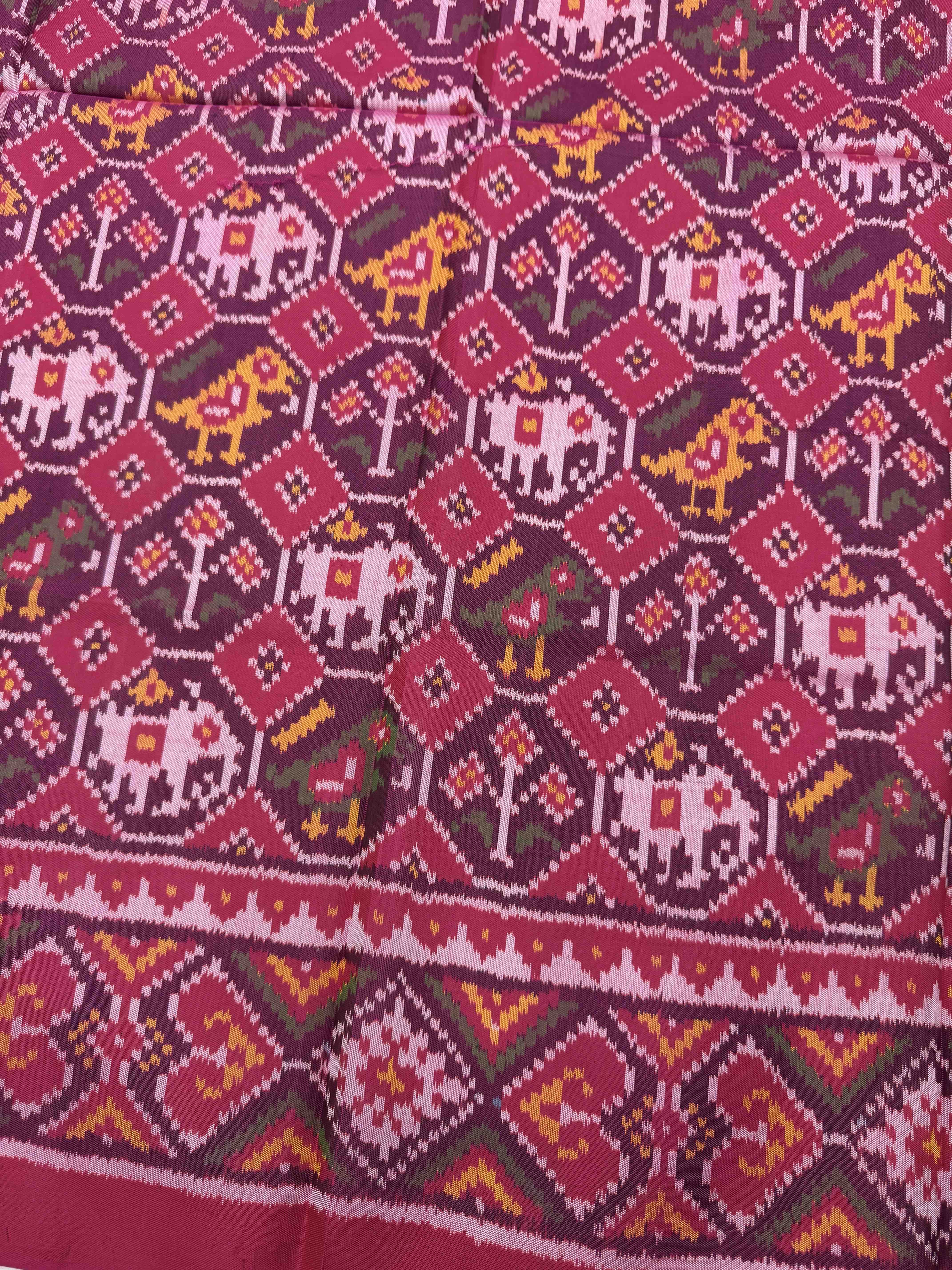 Pink & Purple Narikunj Semi Double Ikat Patola Blouse Piece