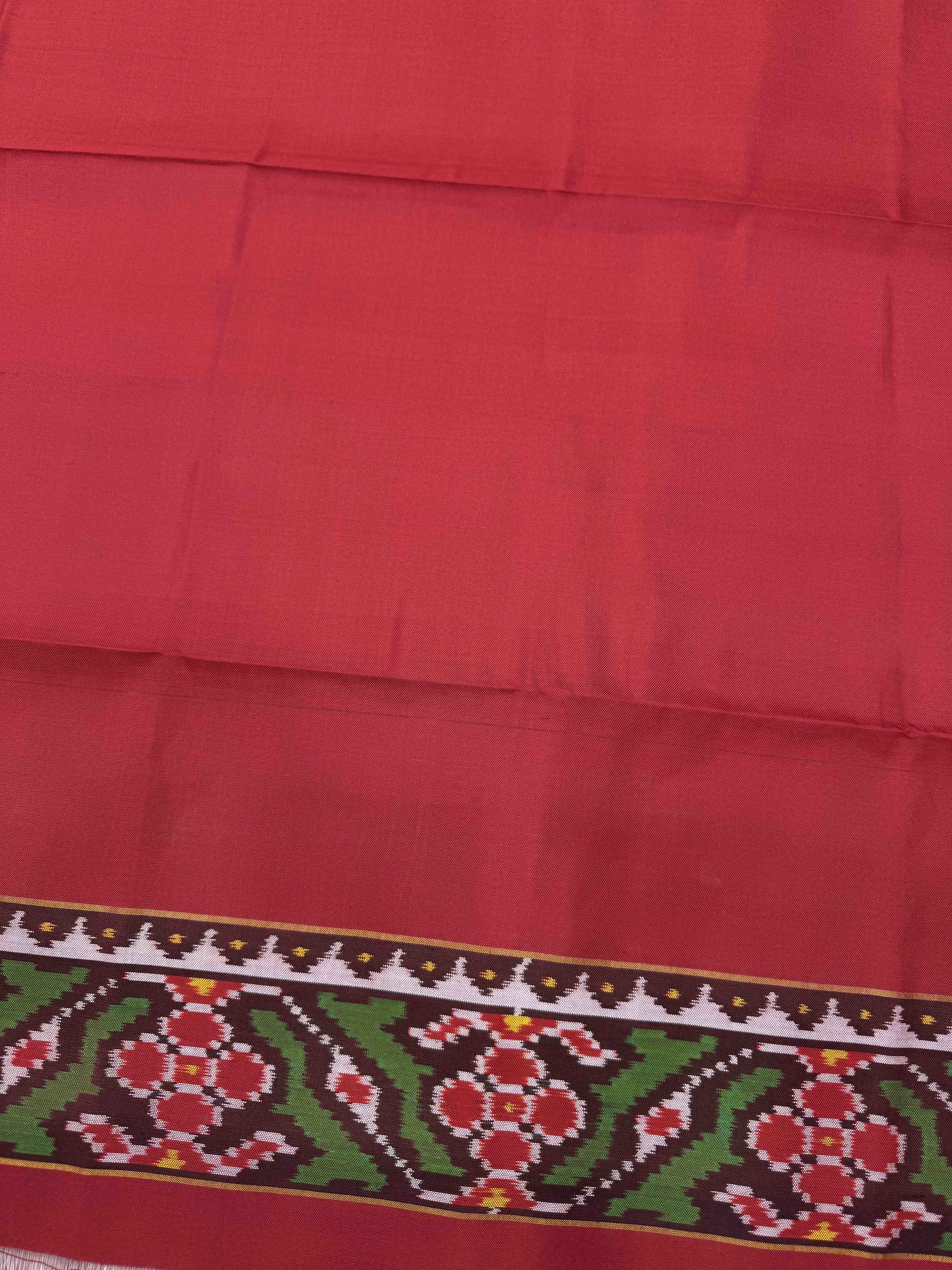 Red Plain Semi Double Ikat Patola Blouse Piece