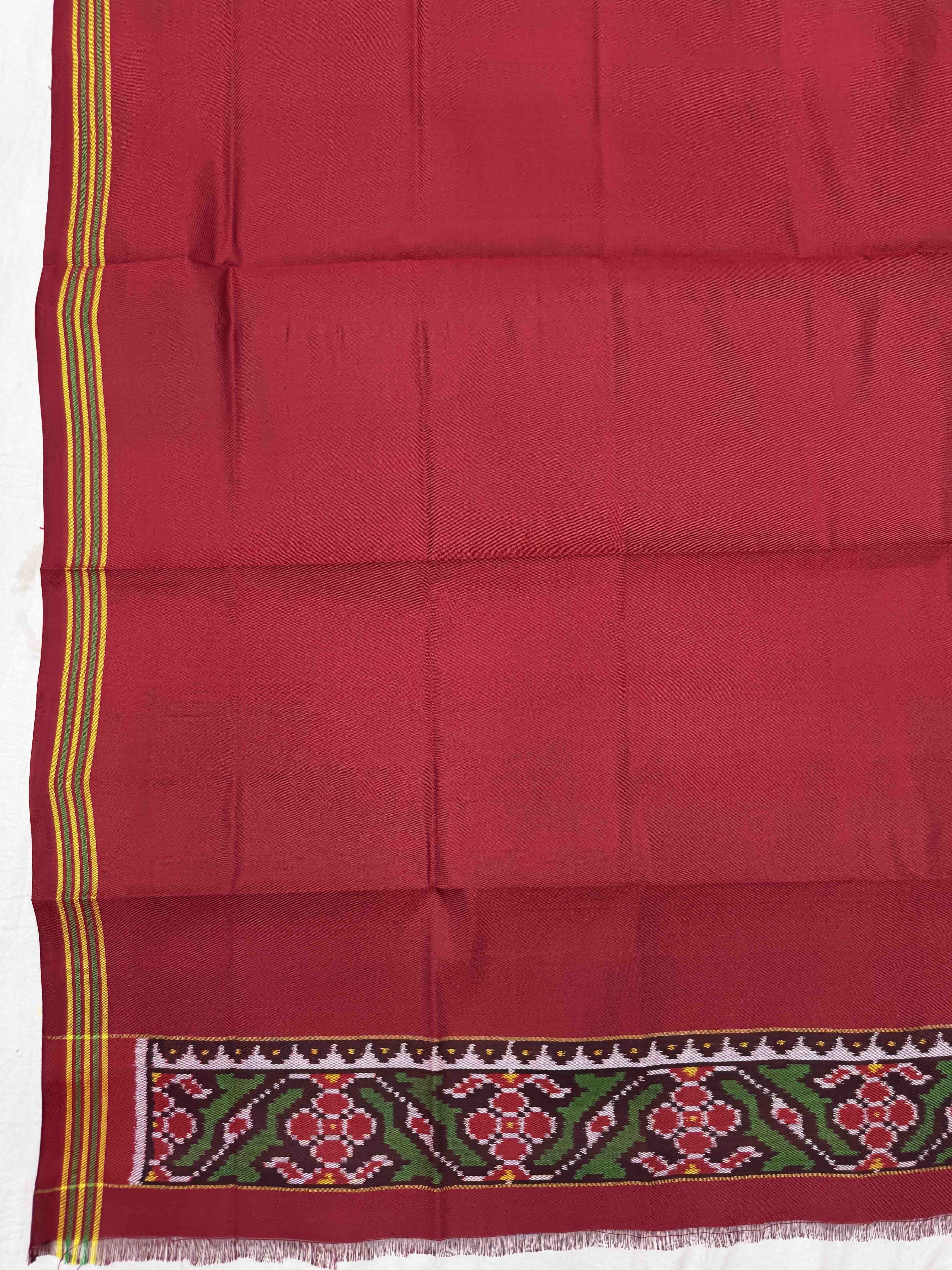 Red Plain Semi Double Ikat Patola Blouse Piece
