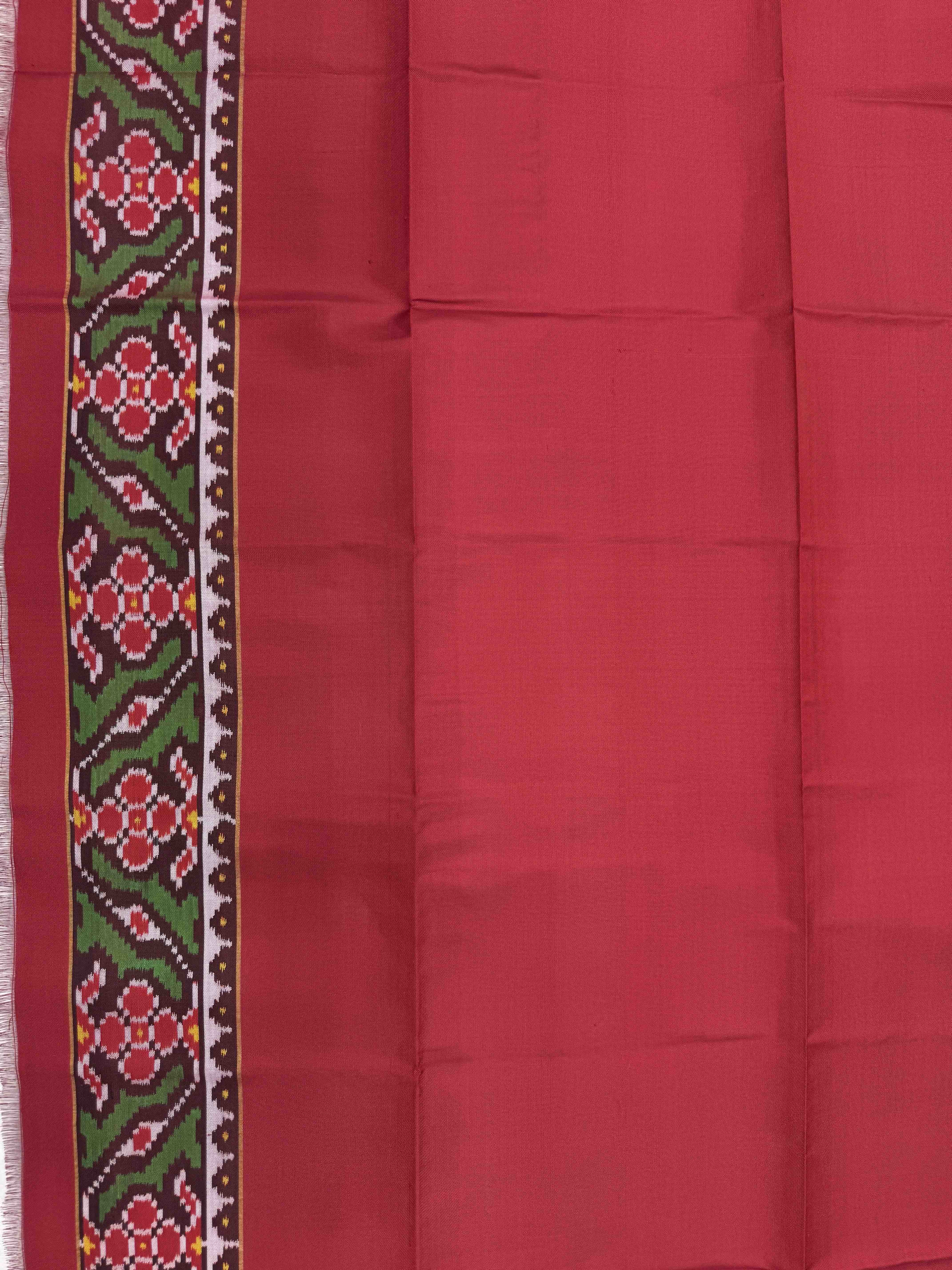 Red Plain Semi Double Ikat Patola Blouse Piece