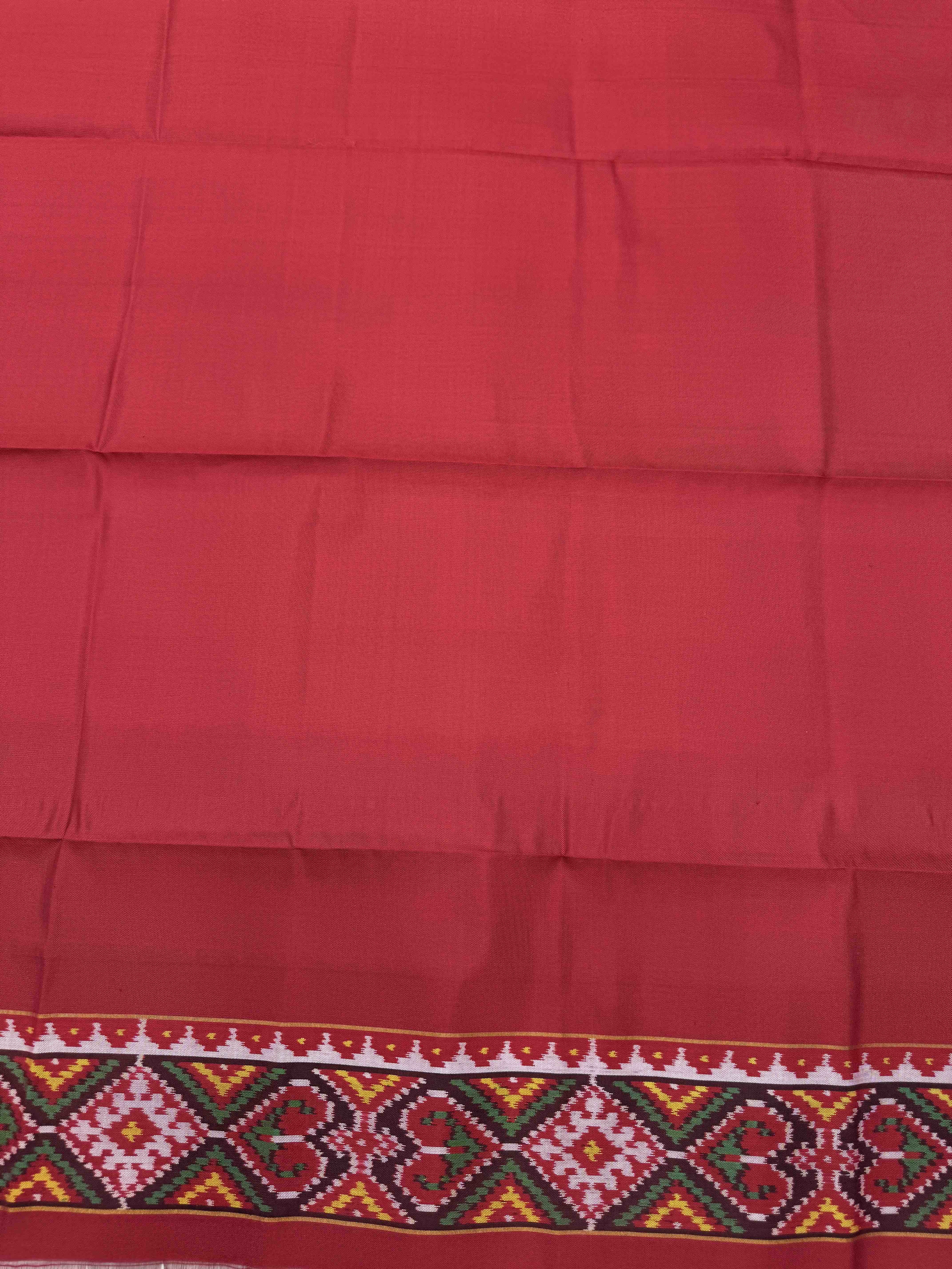 Red Plain Semi Double Ikat Patola Blouse Piece