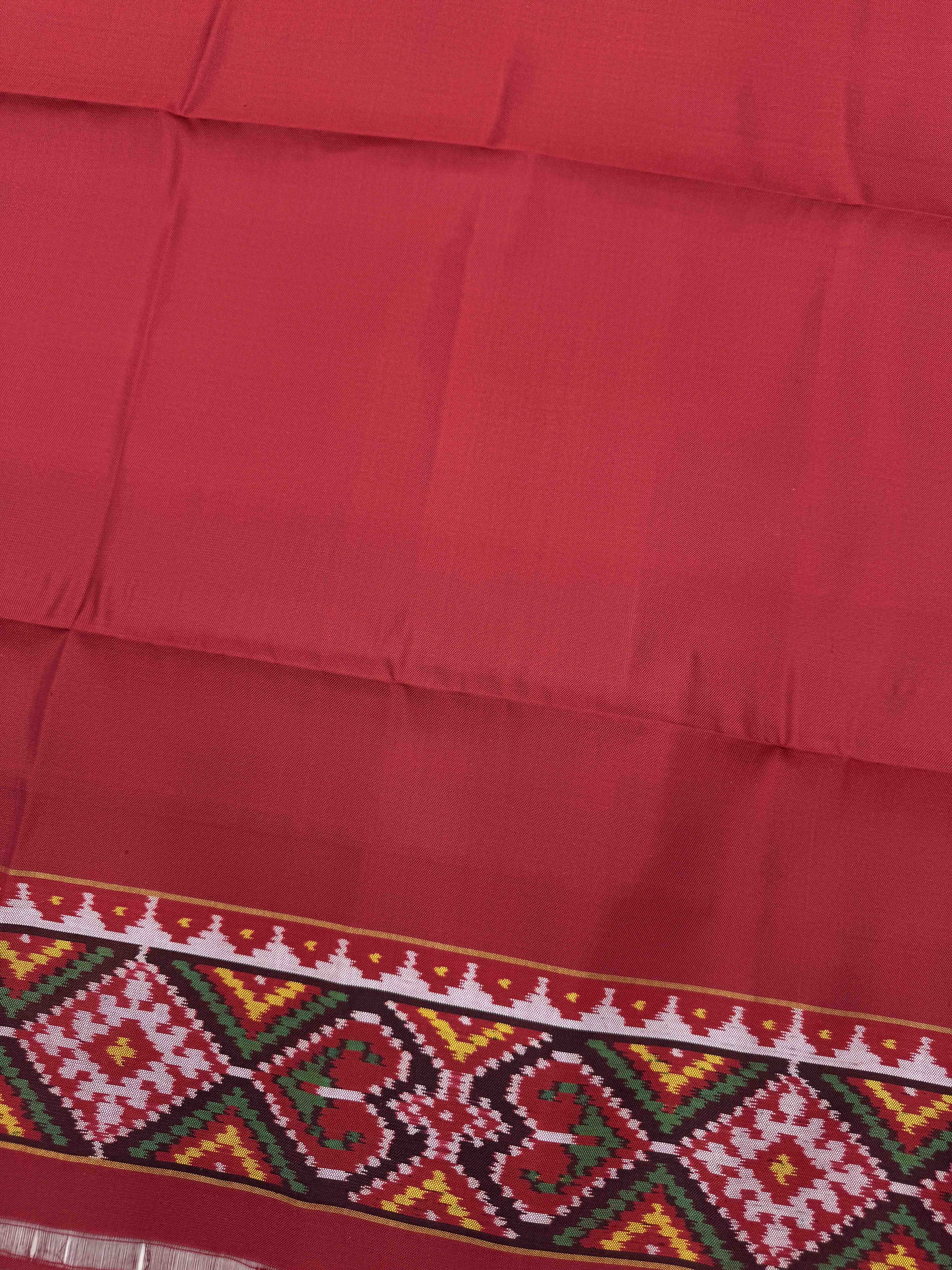 Red Plain Semi Double Ikat Patola Blouse Piece