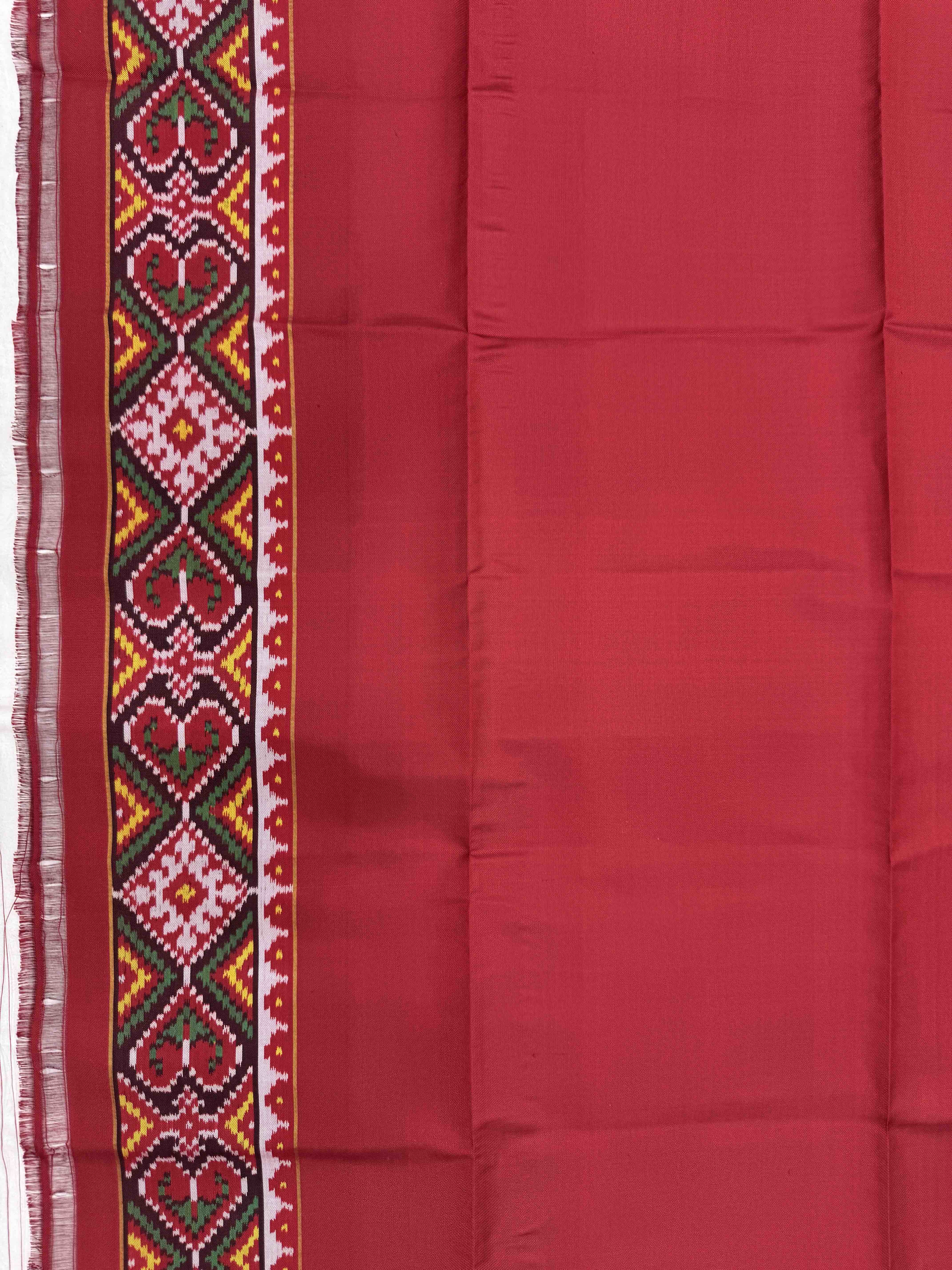 Red Plain Semi Double Ikat Patola Blouse Piece