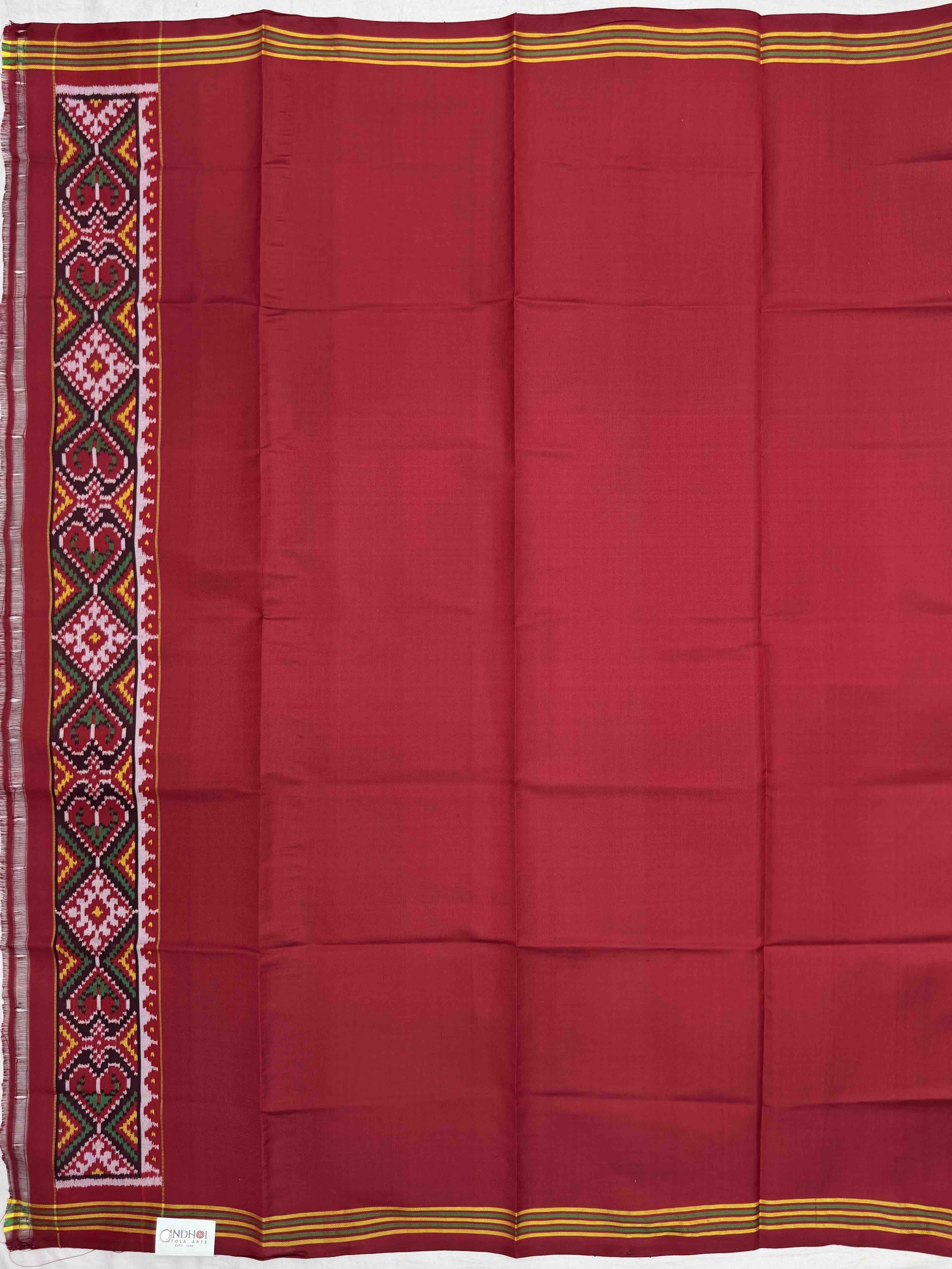 Red Plain Semi Double Ikat Patola Blouse Piece