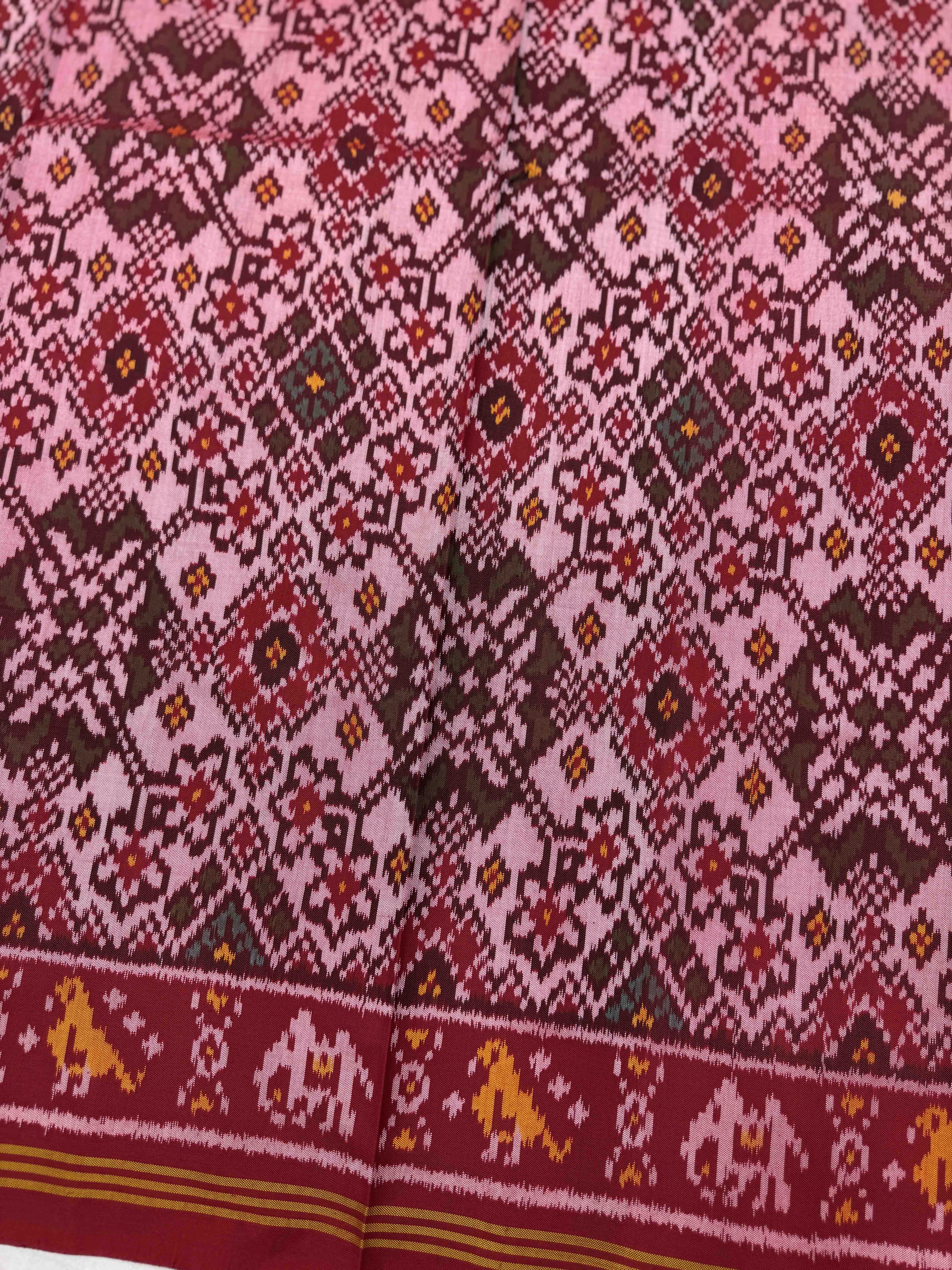 Red & Light Pink Navratan Semi Double Ikat Patola Blouse Piece