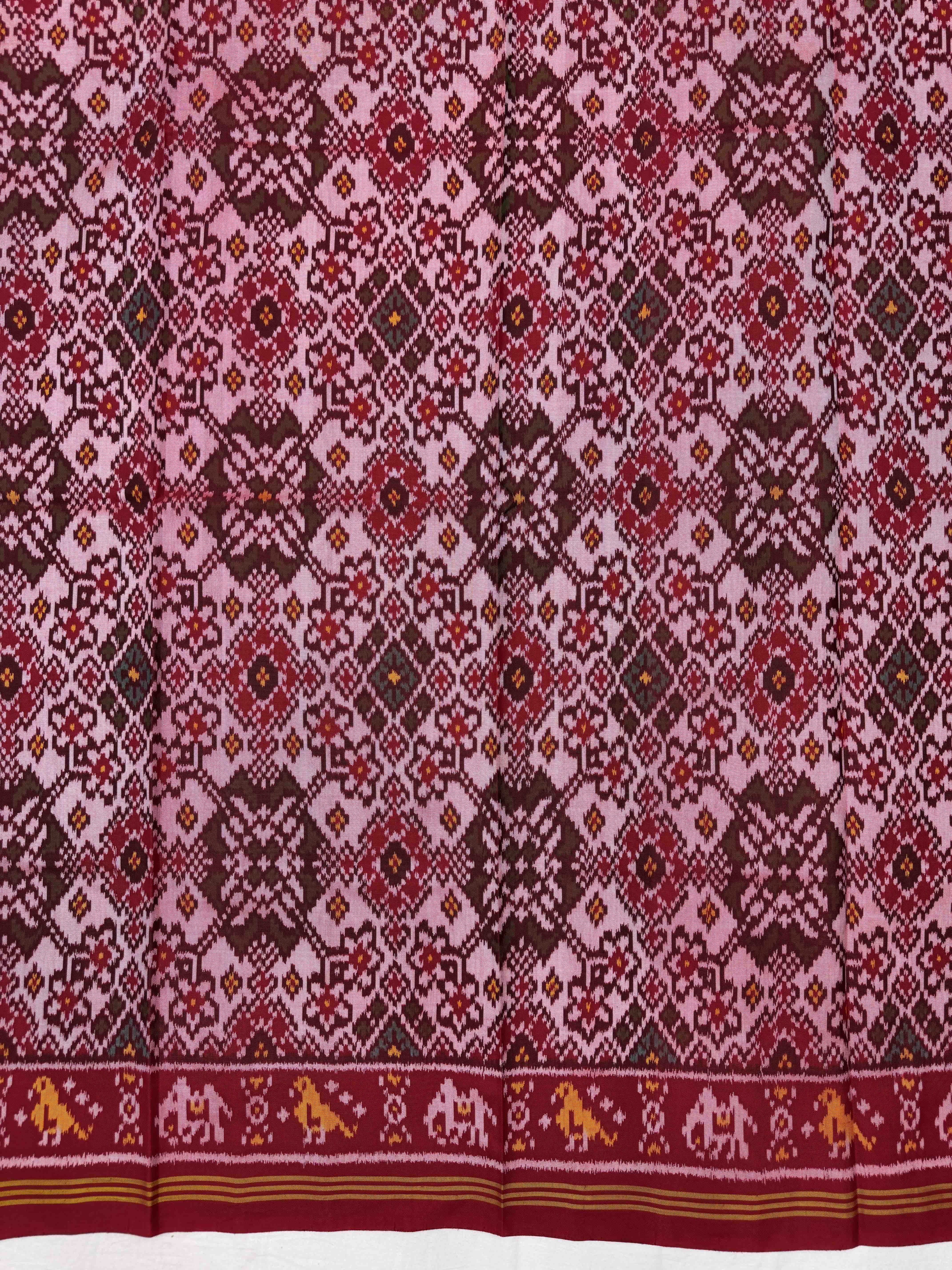 Red & Light Pink Navratan Semi Double Ikat Patola Blouse Piece