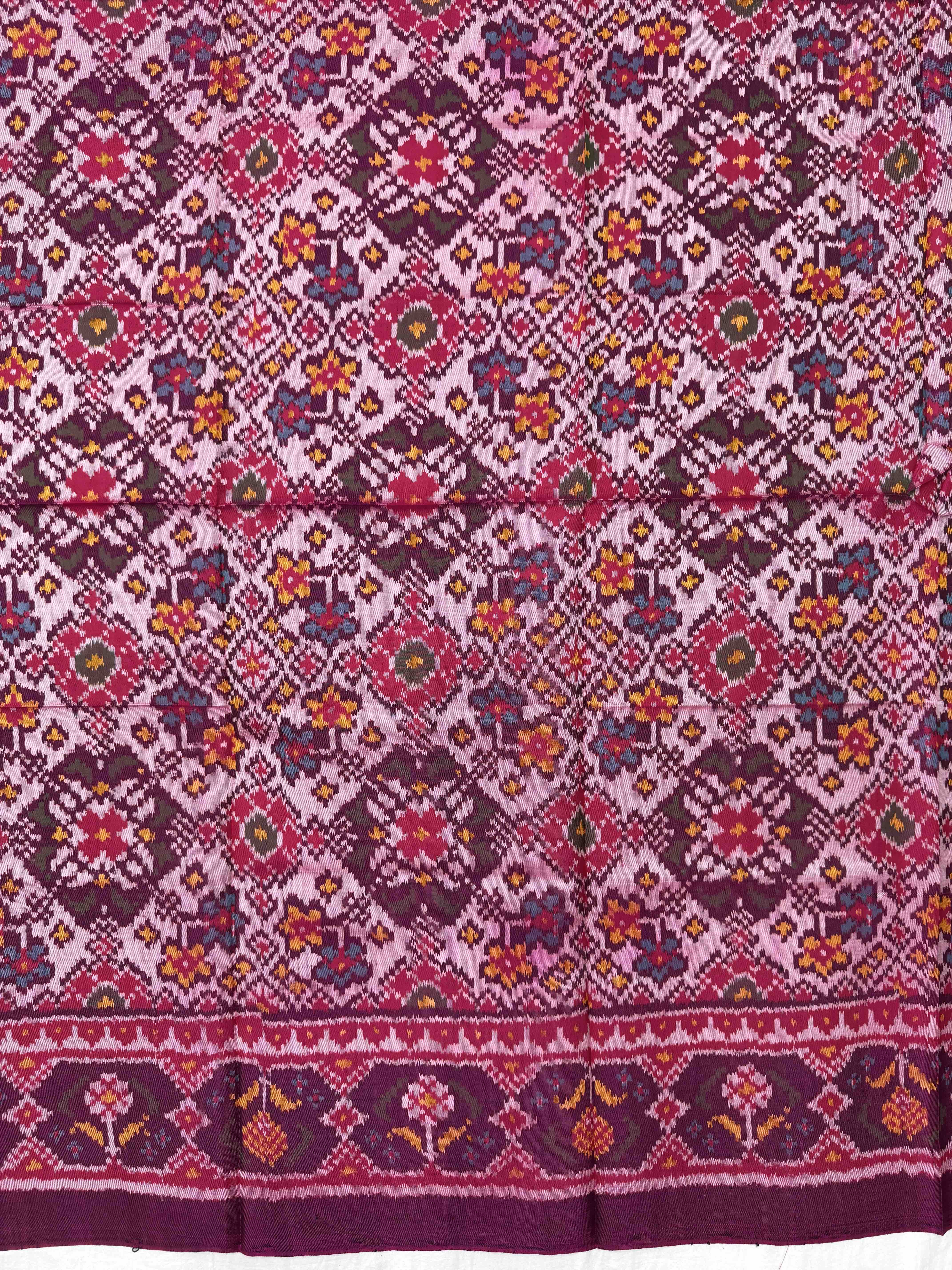 Purple & Light Pink Navratan Semi Double Ikat Patola Blouse Piece