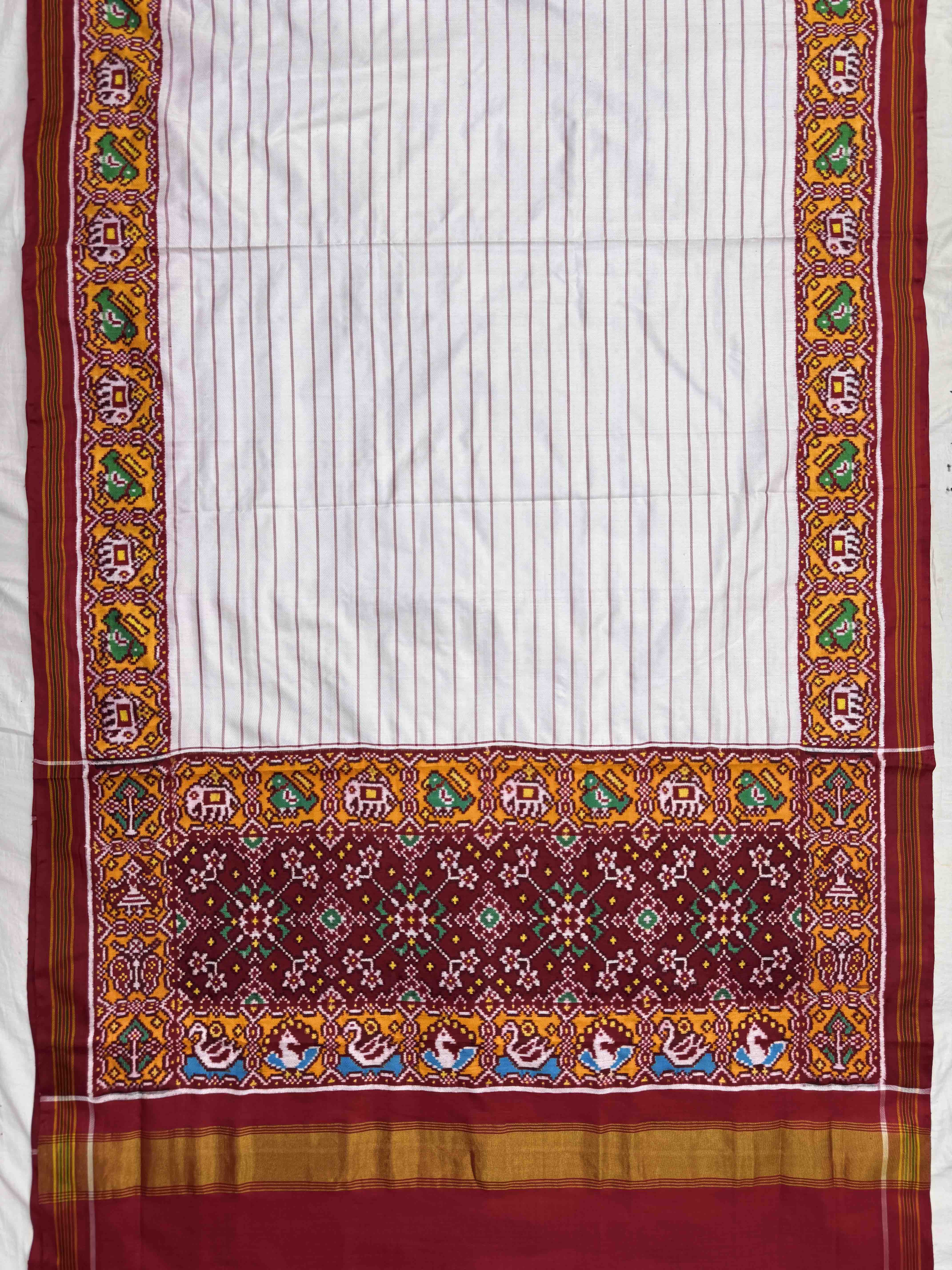 Red & White Lining Double Ikat Patan Patola Saree