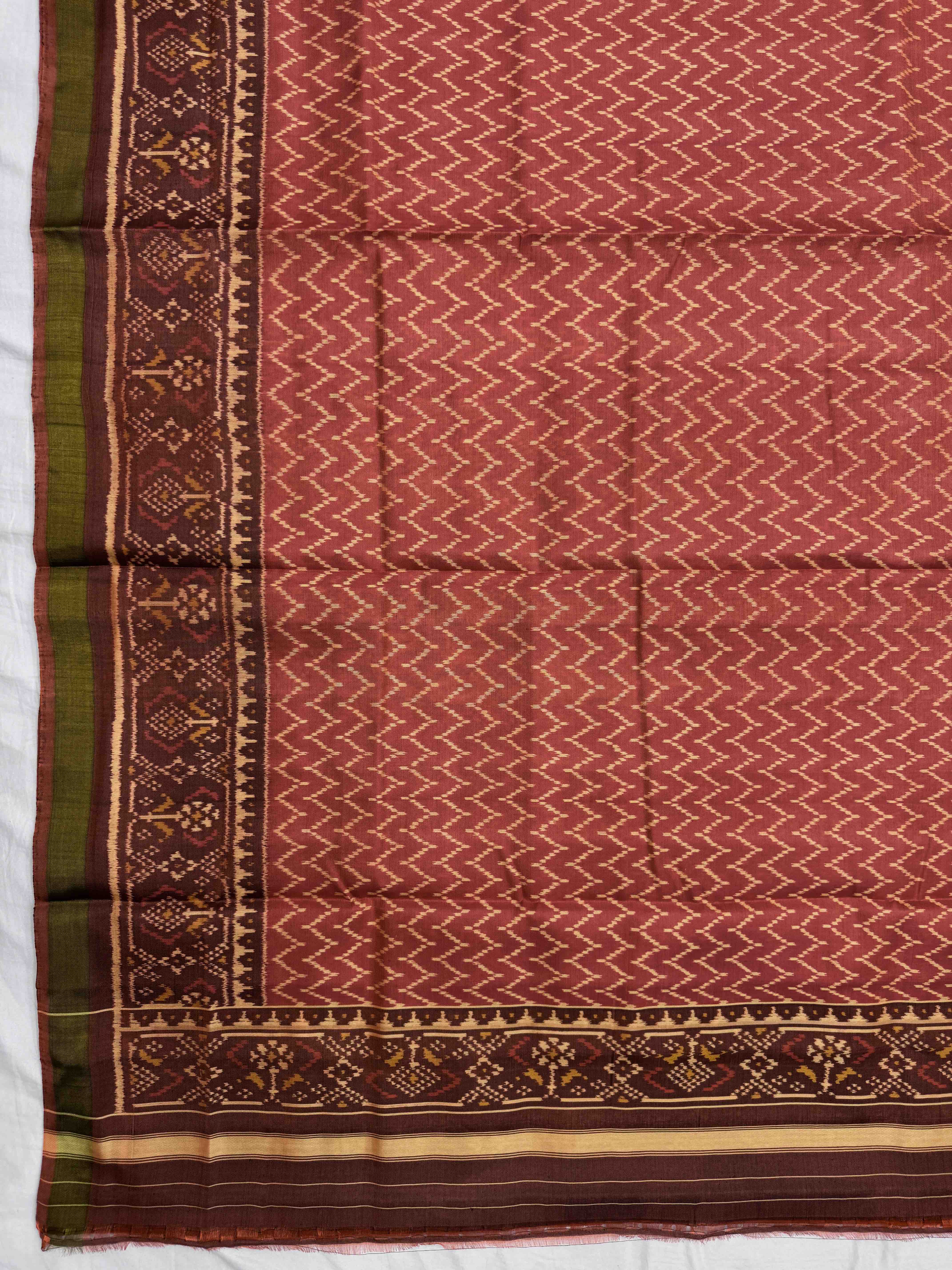 Brown & Rust Manekchowk with Zig zag Linging Patola Dress
