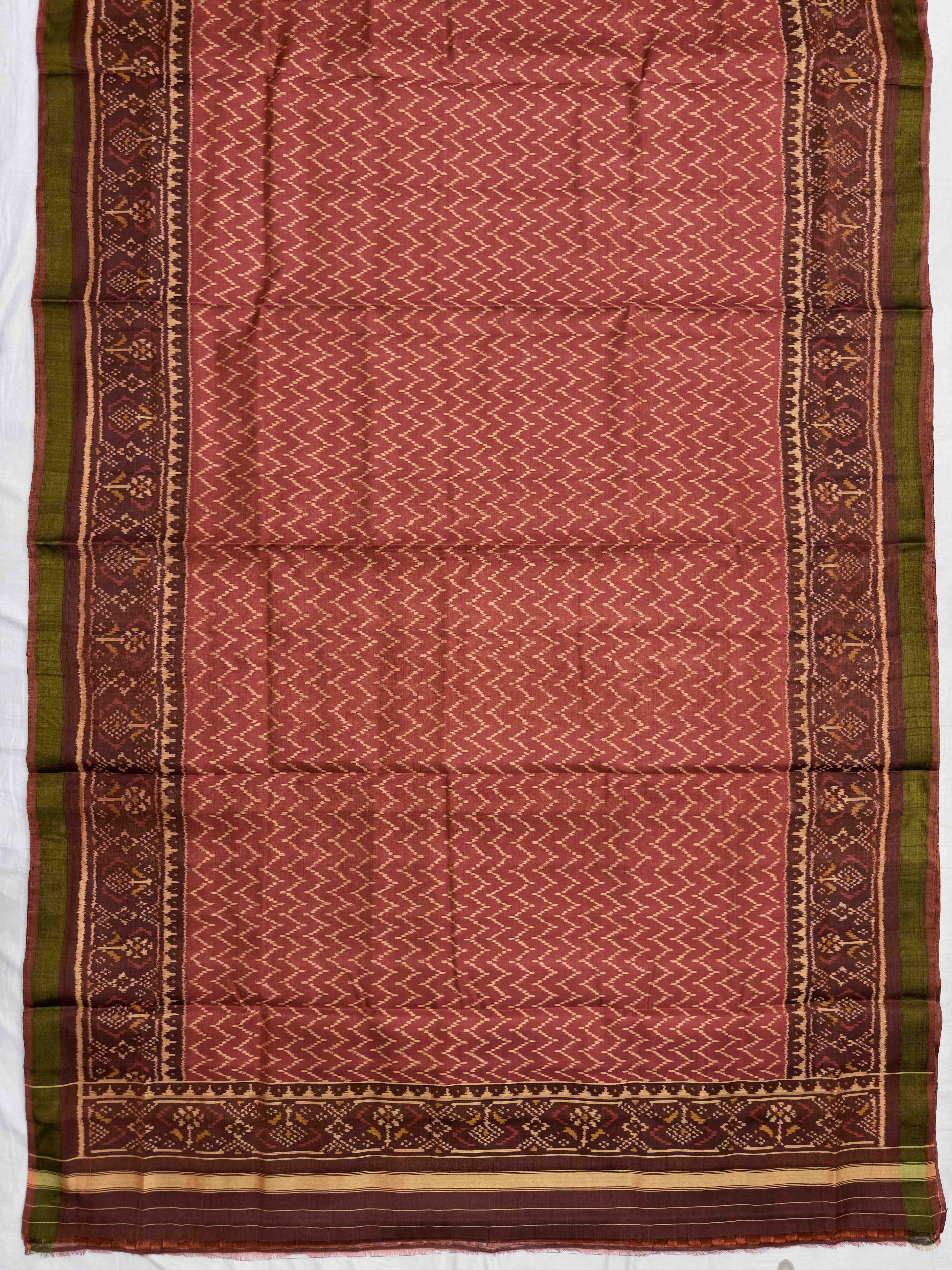 Brown & Rust Manekchowk with Zig zag Linging Patola Dress