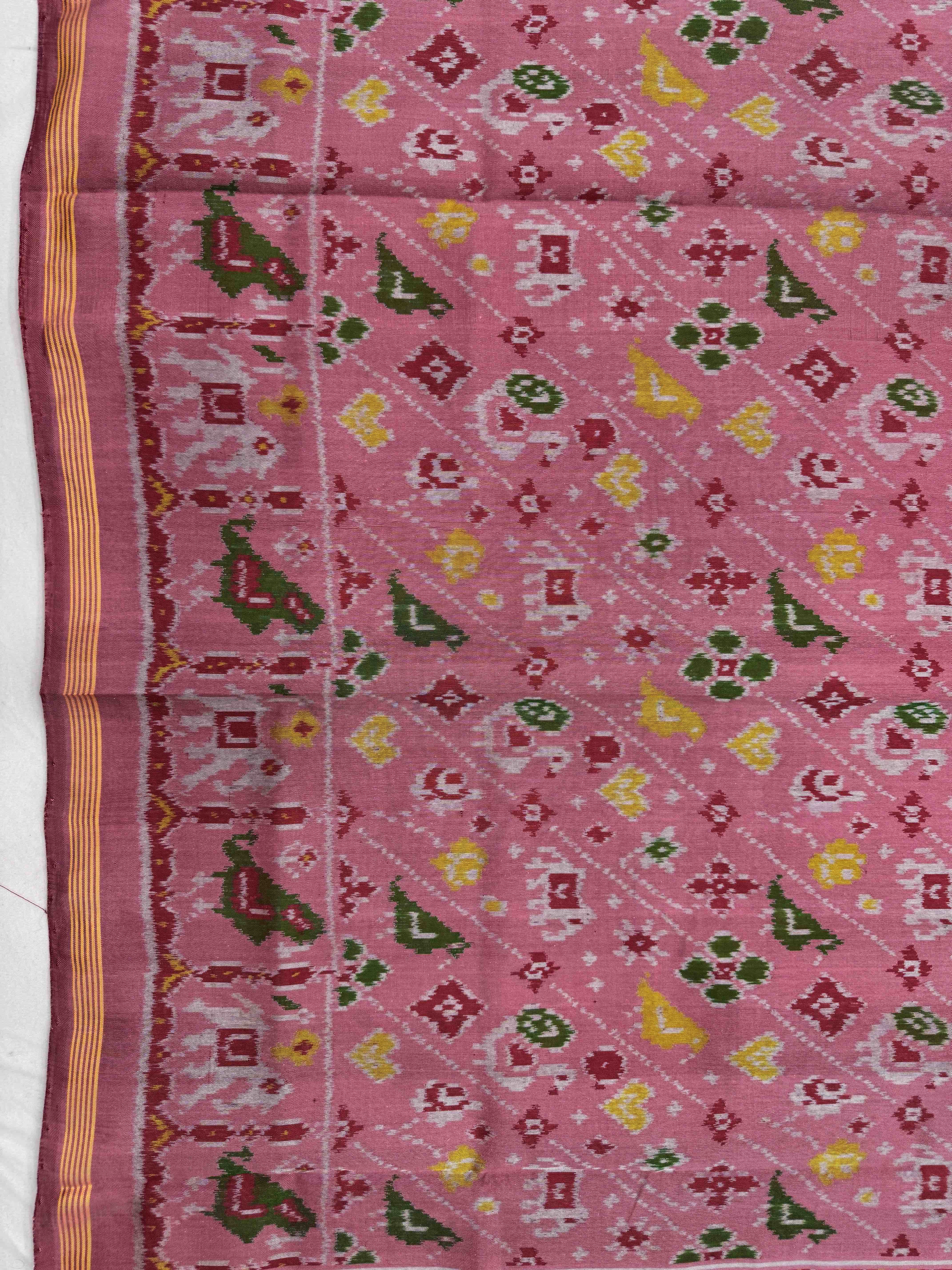 Light Pink Narikunj Leheriya Single Ikat Patan Patola Saree