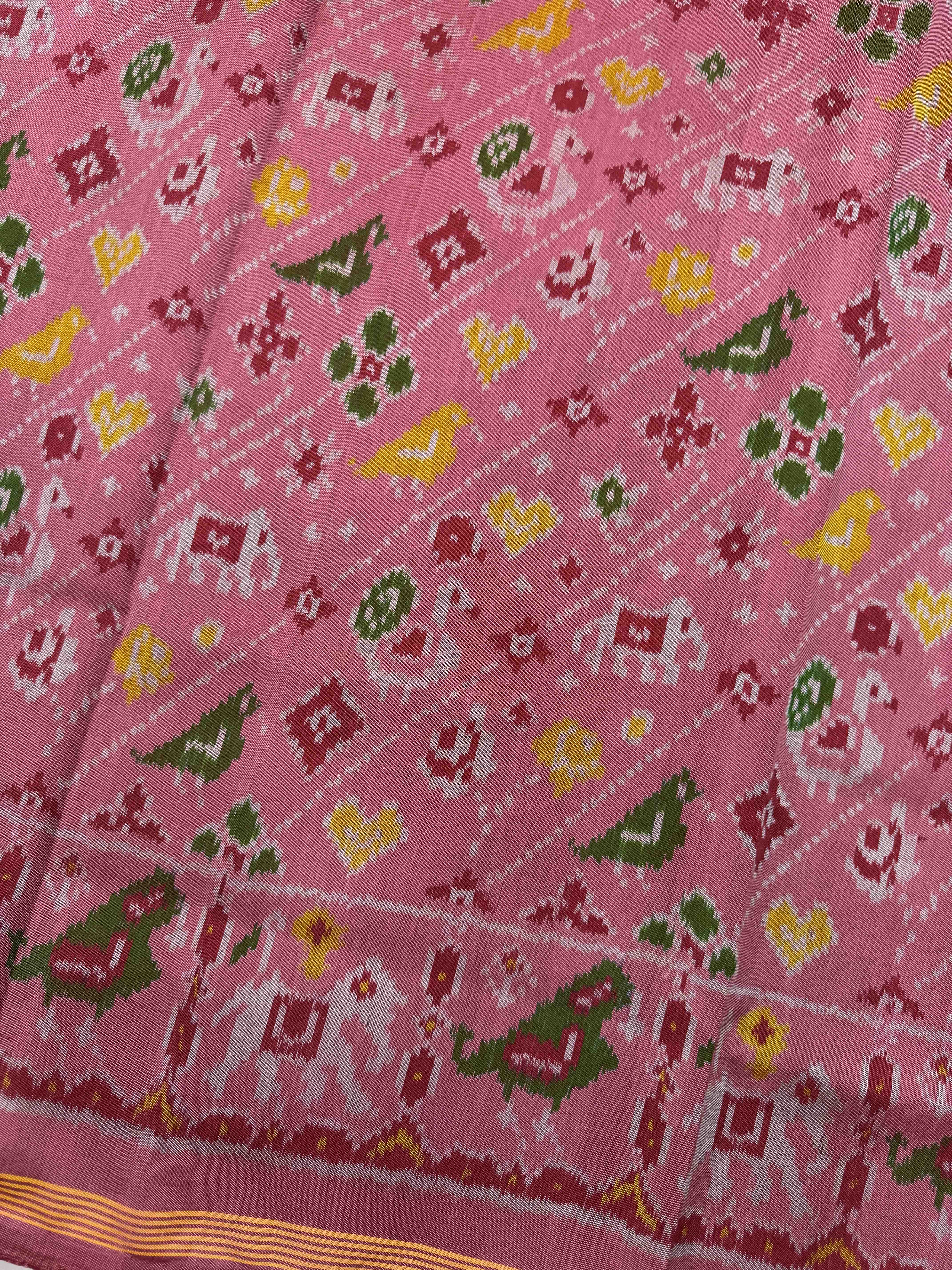Light Pink Narikunj Leheriya Single Ikat Patan Patola Saree