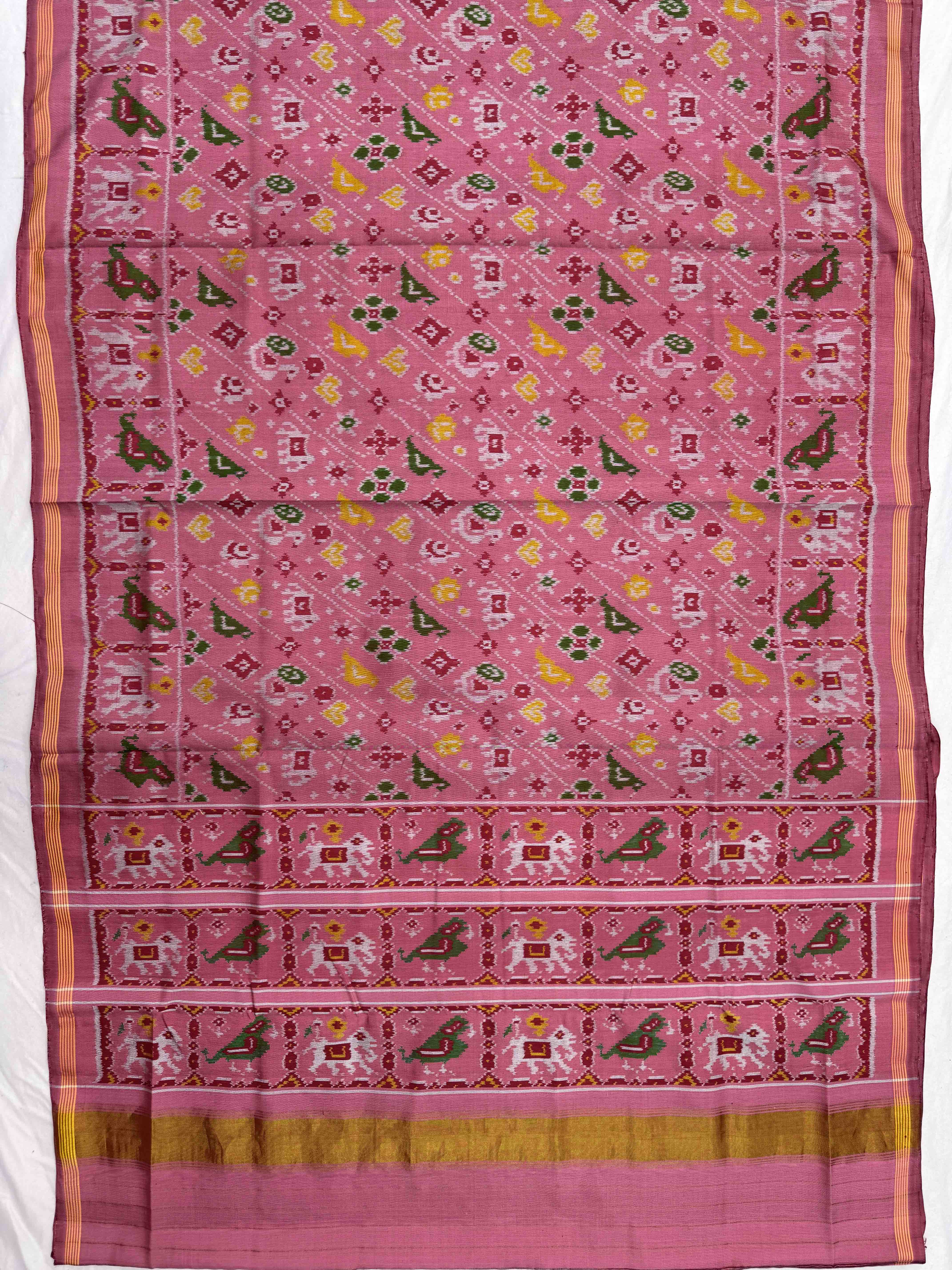 Light Pink Narikunj Leheriya Single Ikat Patan Patola Saree