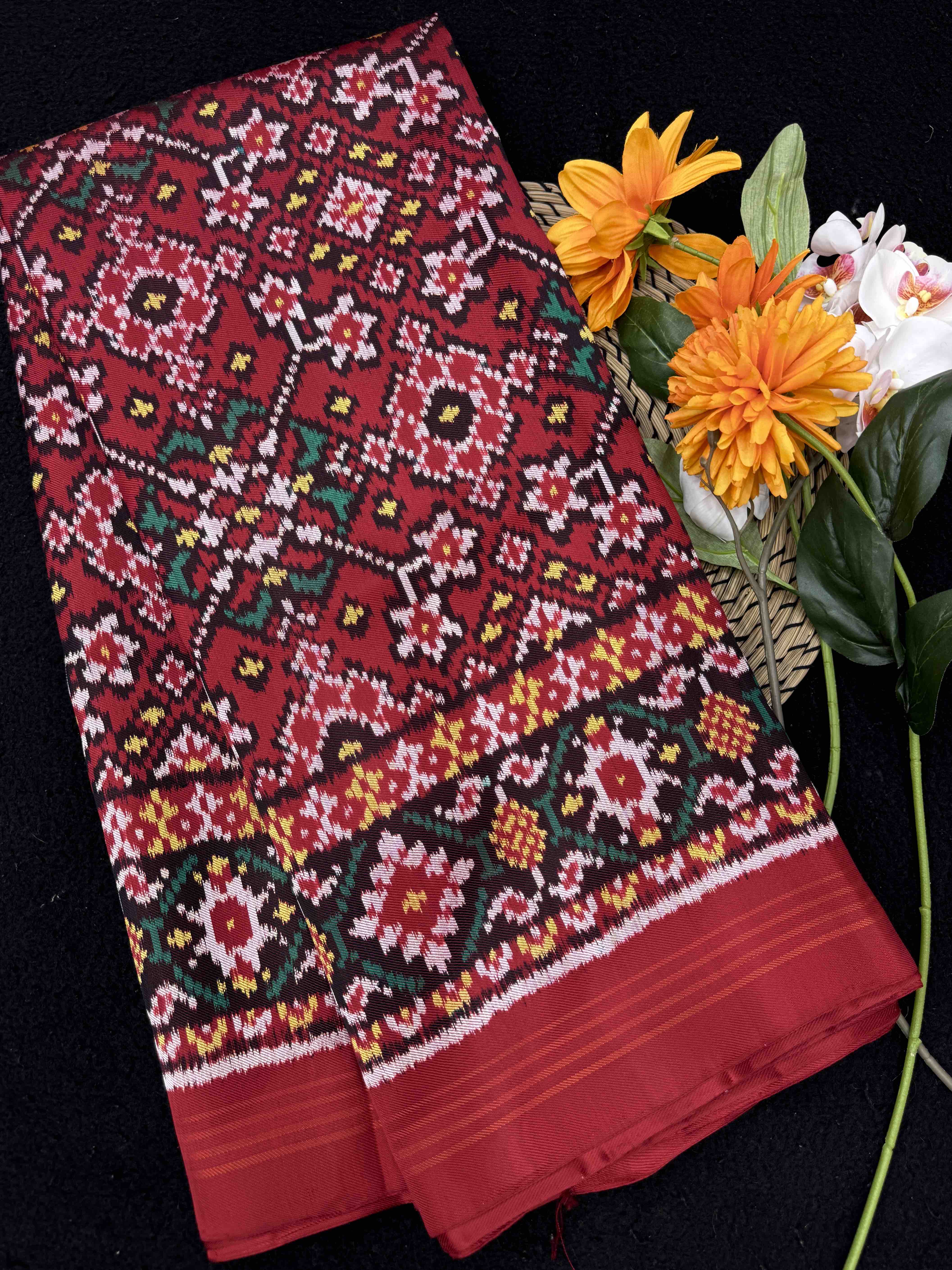 Red Navratan Twill Patola Saree