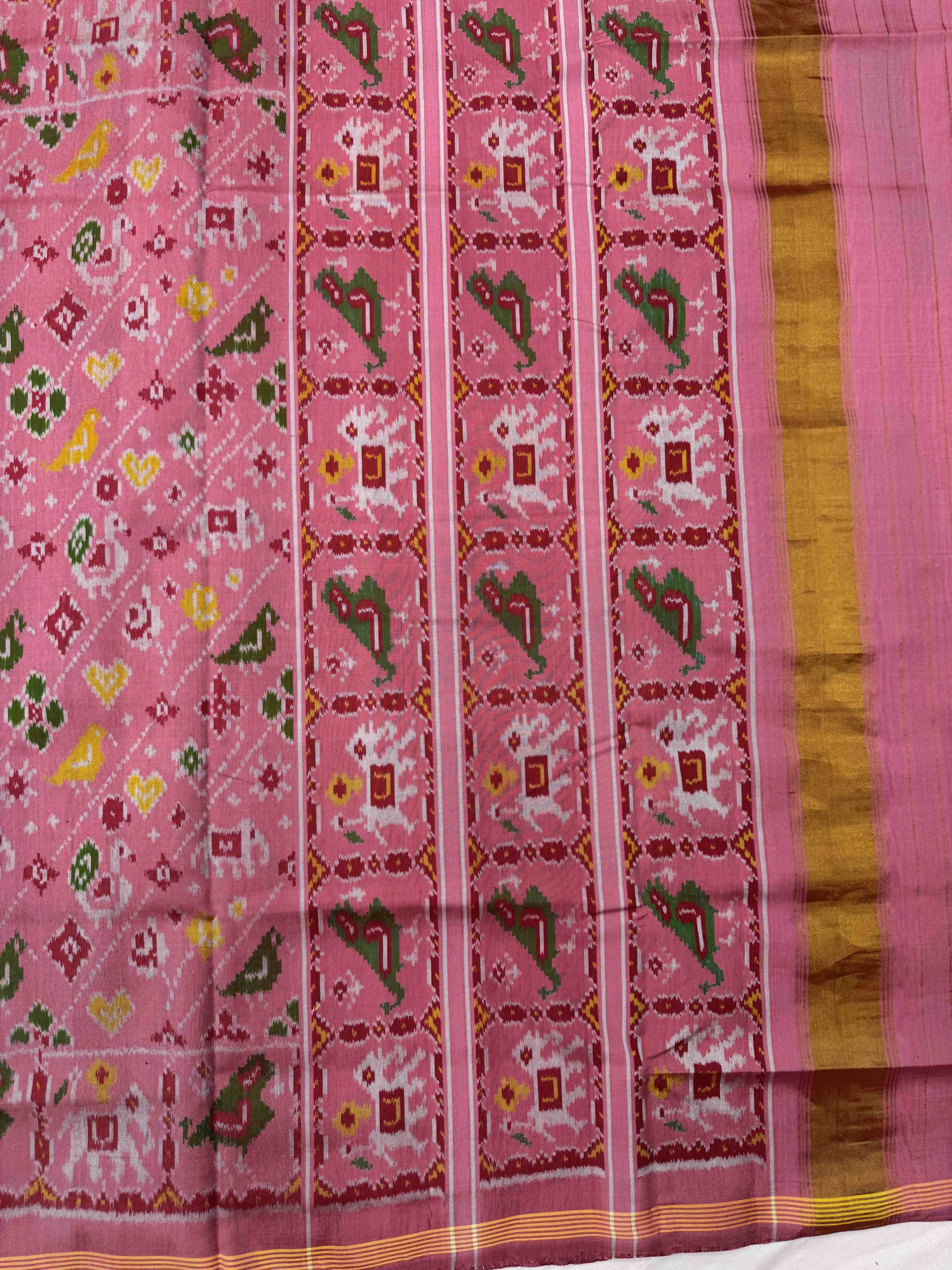 Light Pink Narikunj Leheriya Single Ikat Patan Patola Saree