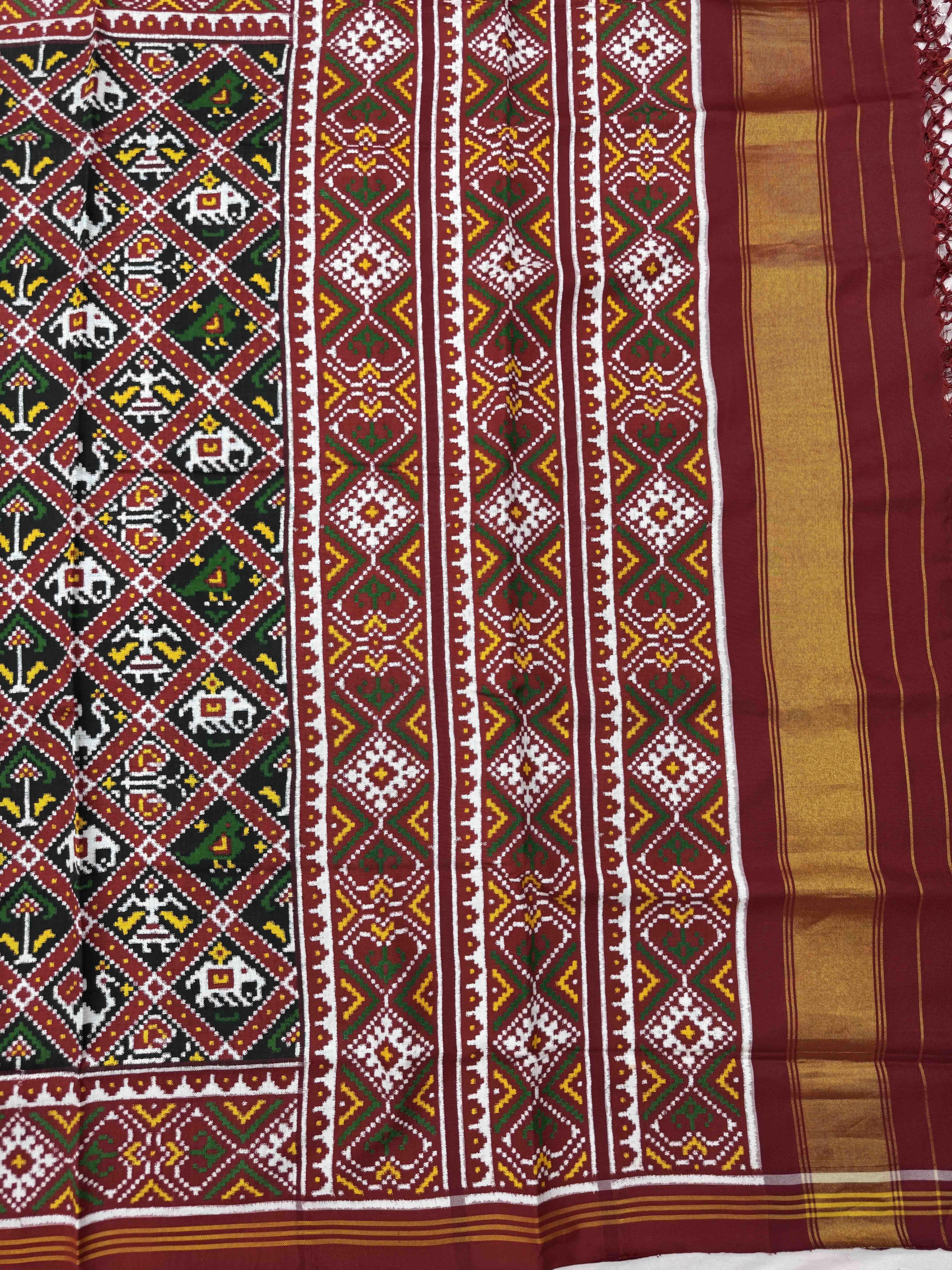 Red & Black Small Narikunj Double Ikat Patan Patola Saree