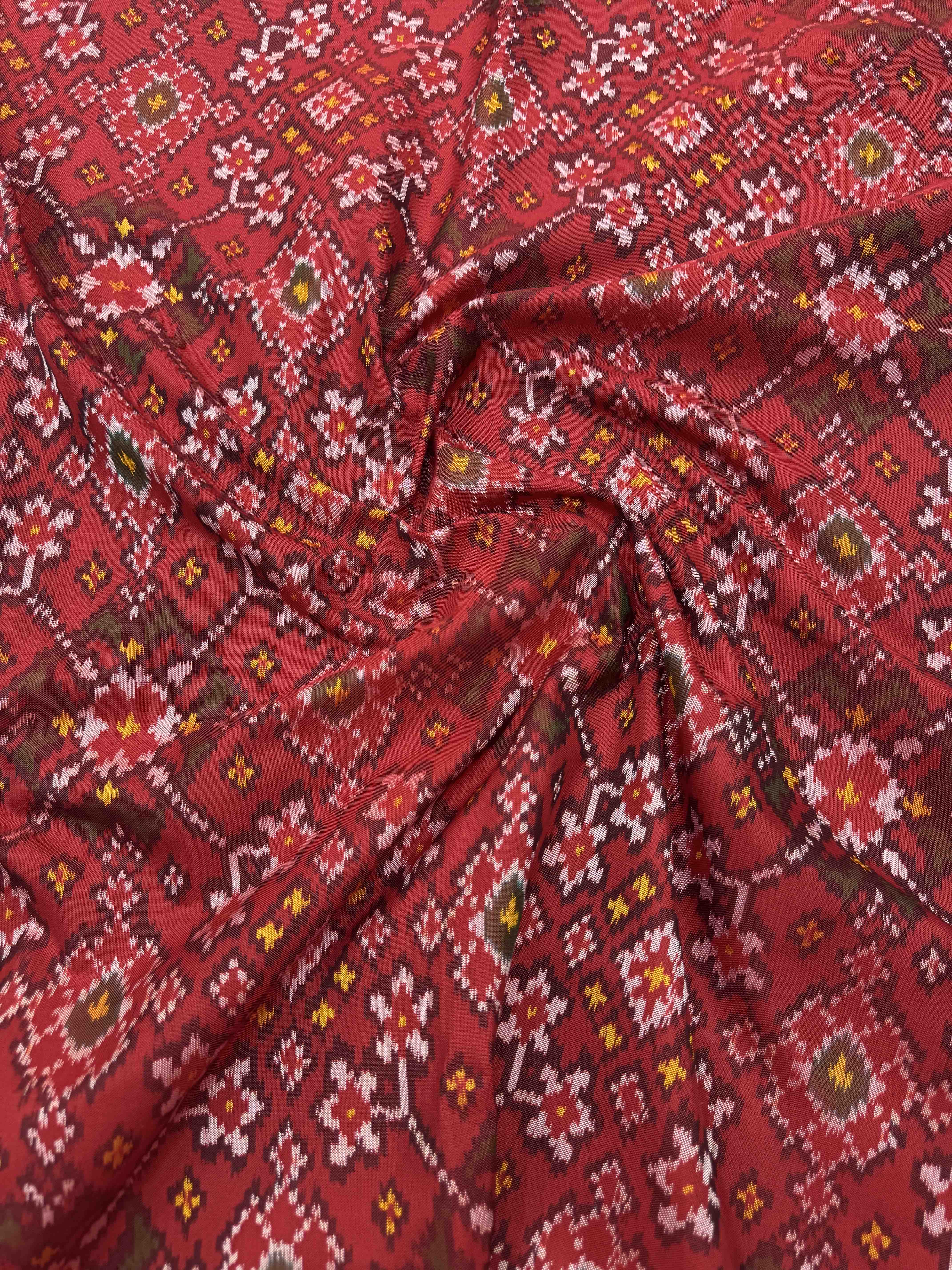 Red Navratan Single Ikat Patola Silk Fabric