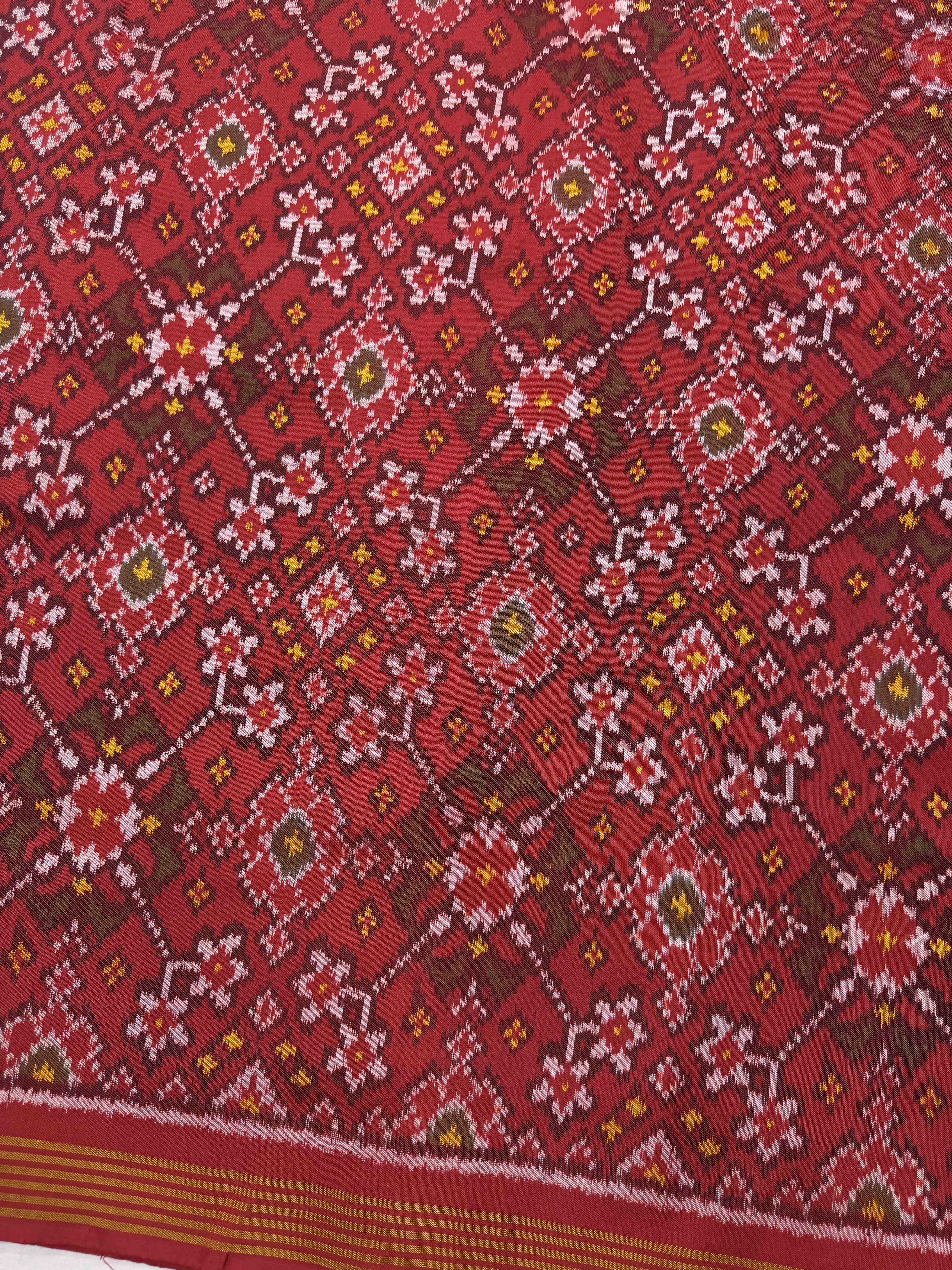 Red Navratan Single Ikat Patola Silk Fabric