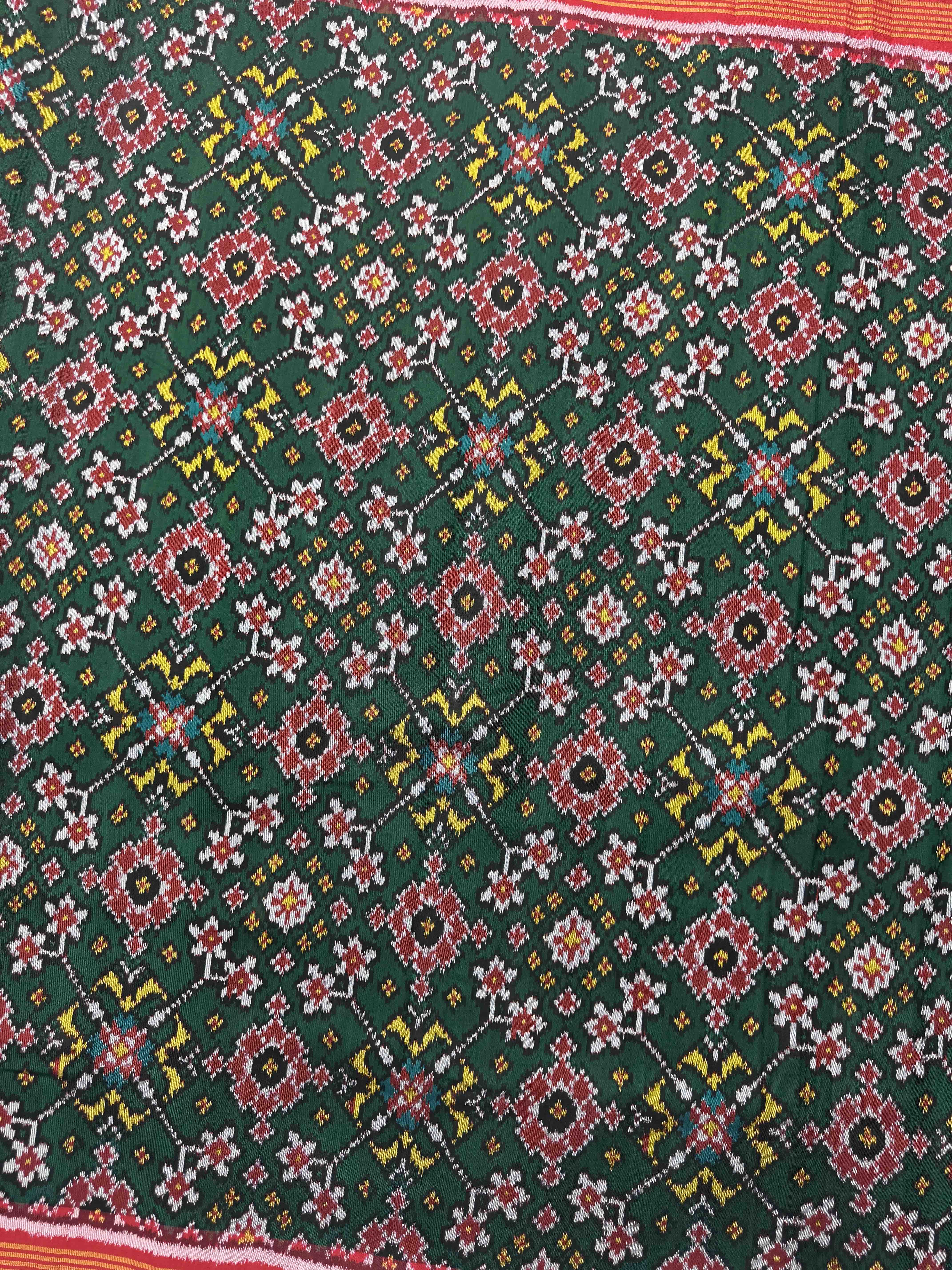 Red & Green Navratan Single Ikat Patola Silk Fabric