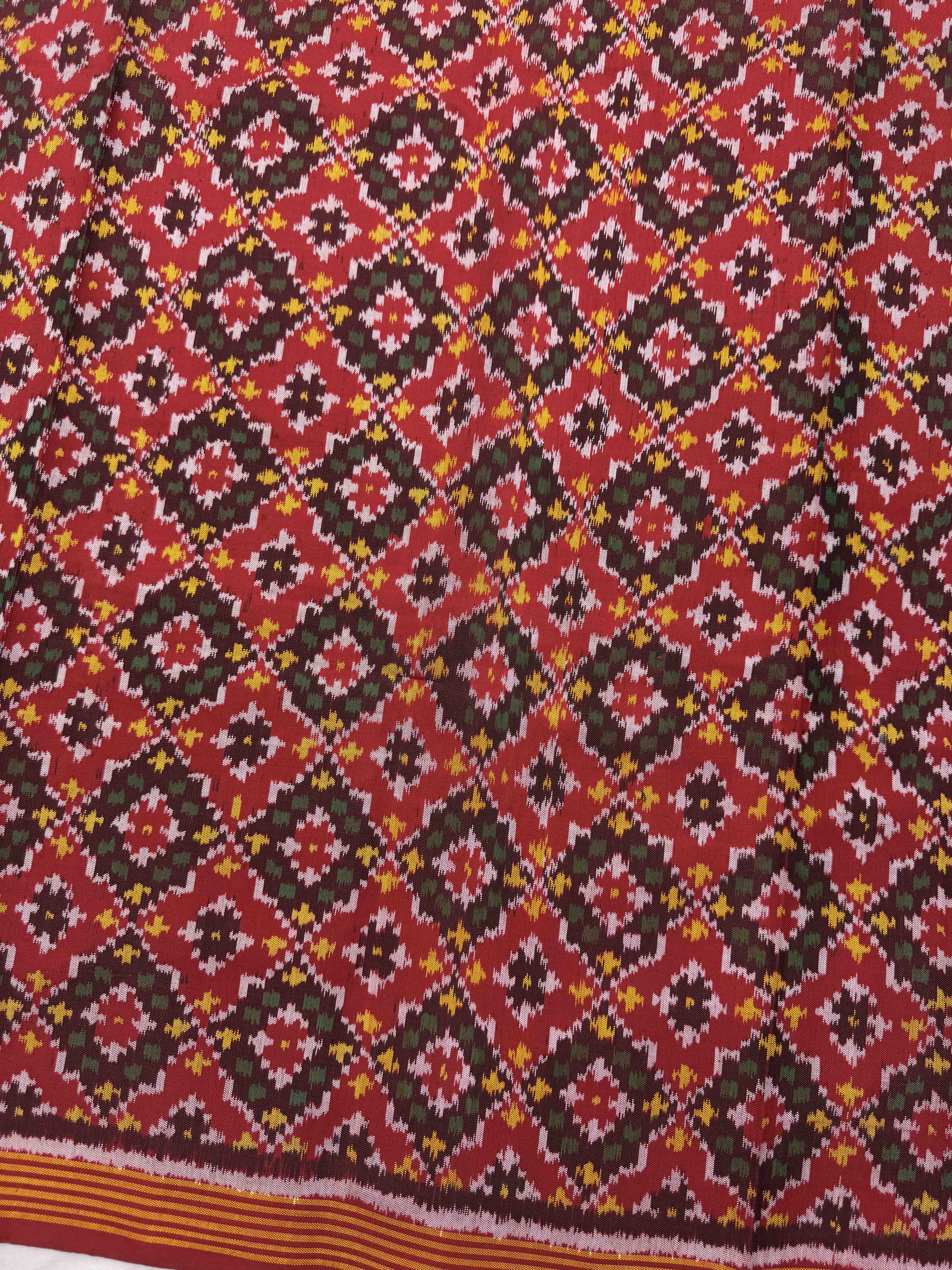 Red Buttonful Single Ikat Patola Silk Fabric